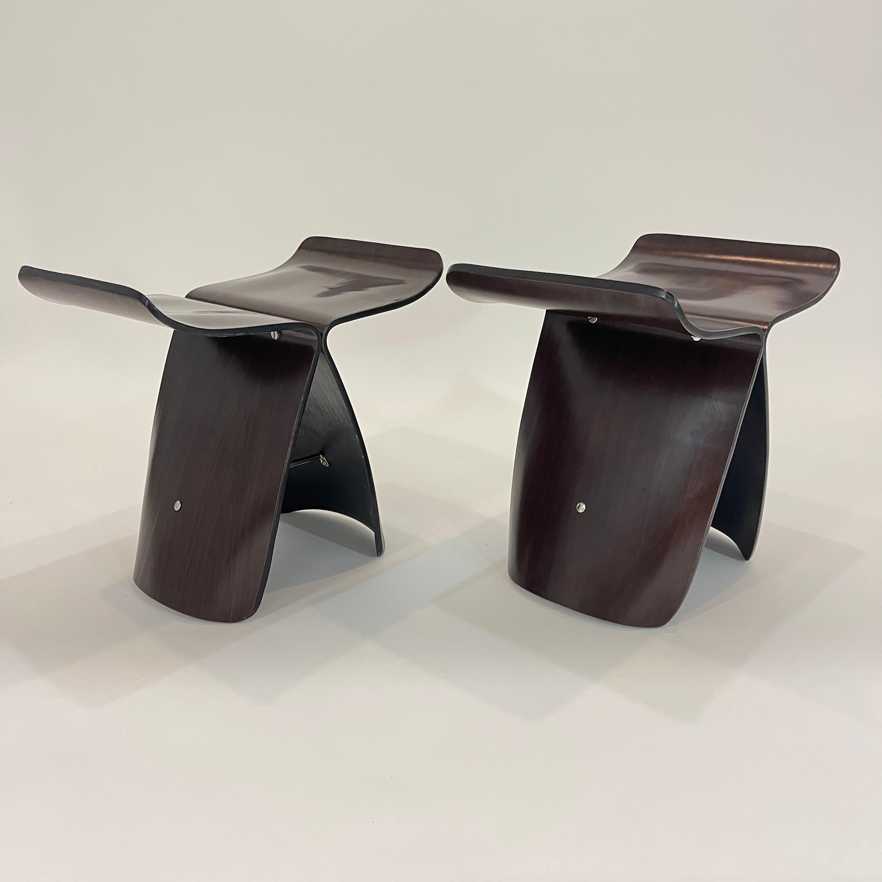 Japanese Pair of Mid Century Sori Yanagi Attributed Butterfly Stools, Tendo, Japan 1980s