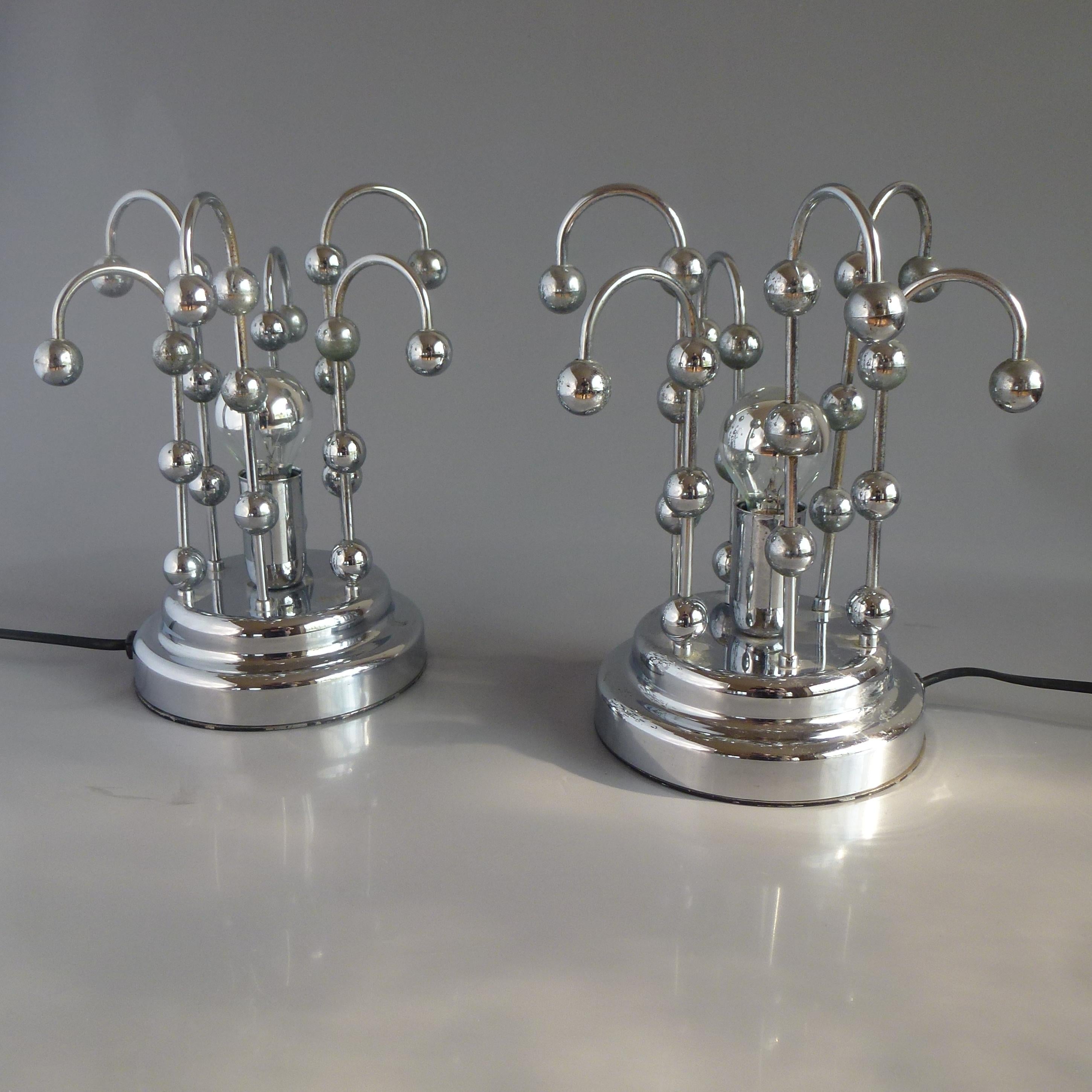 Italian Pair of Mid-Century Space Age Chrome Table or Nightstand Lamps, Italy, 1960s For Sale