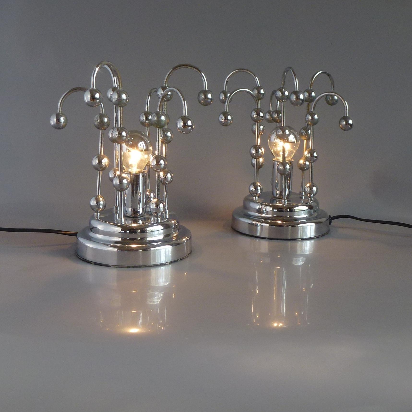 Metal Pair of Mid-Century Space Age Chrome Table or Nightstand Lamps, Italy, 1960s For Sale
