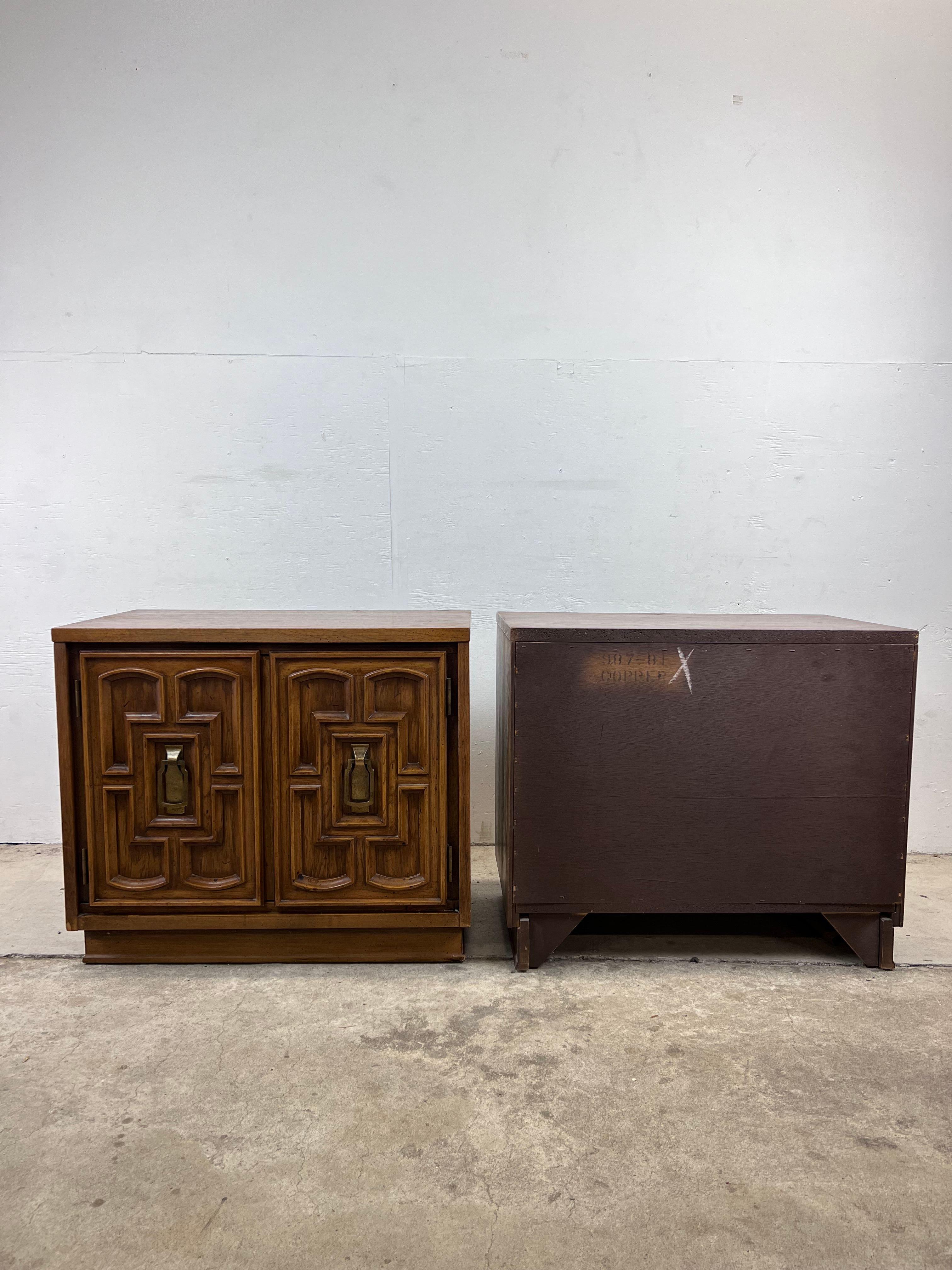 Pair of Mid Century Spanish Revival End Table Cabinets by Bassett 2