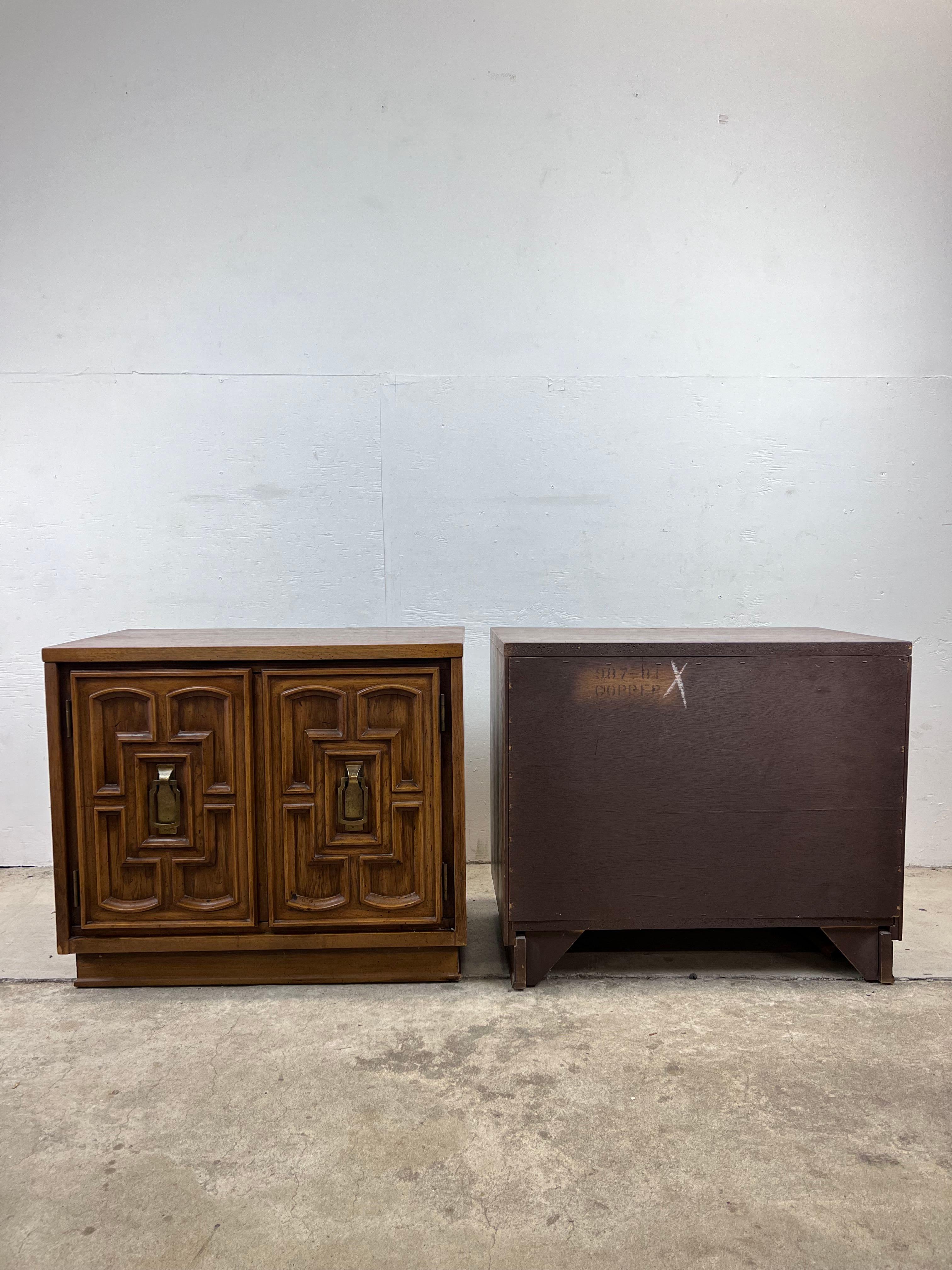 Pair of Mid Century Spanish Revival End Table Cabinets by Bassett 3