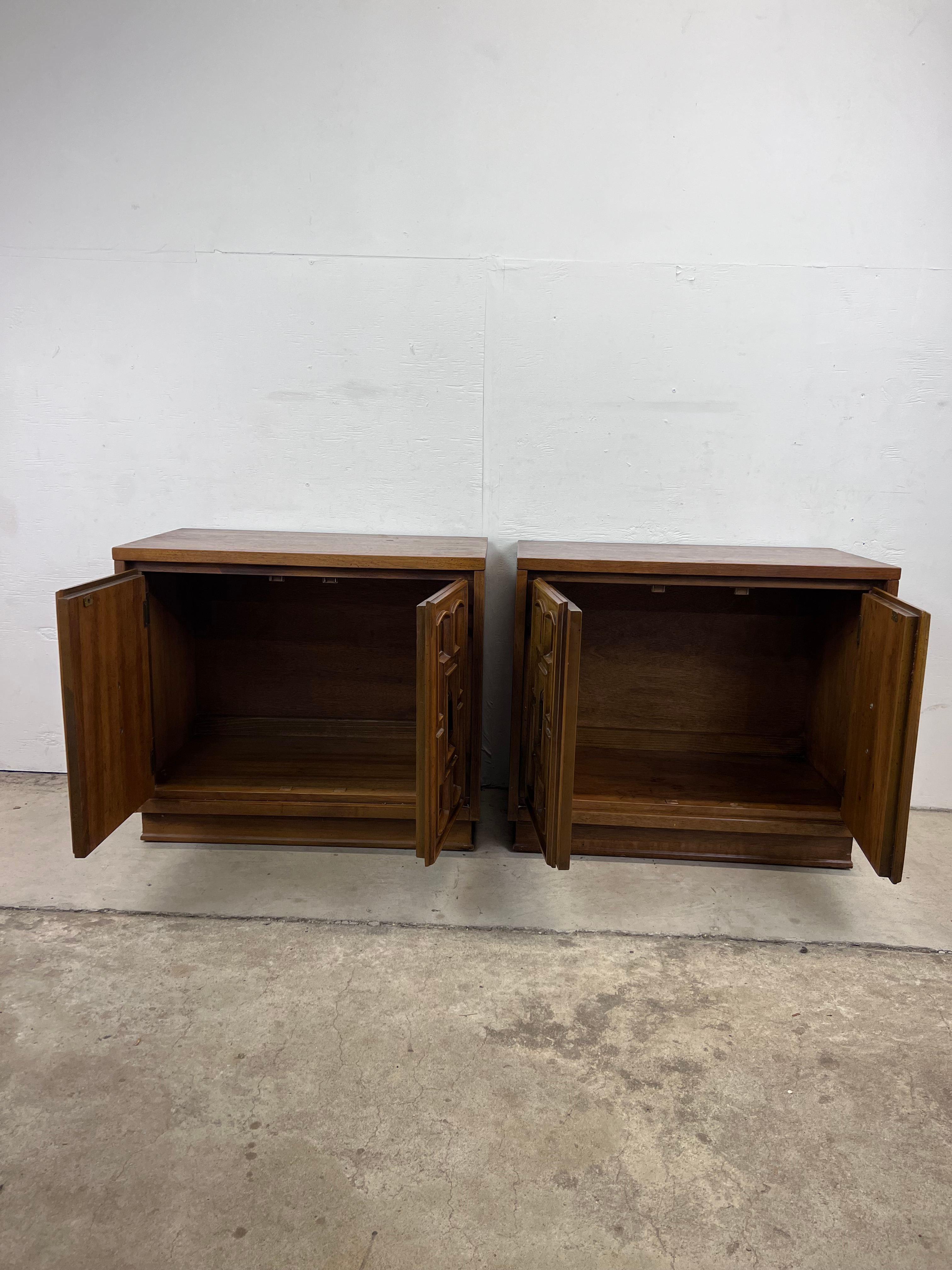 American Pair of Mid Century Spanish Revival End Table Cabinets by Bassett
