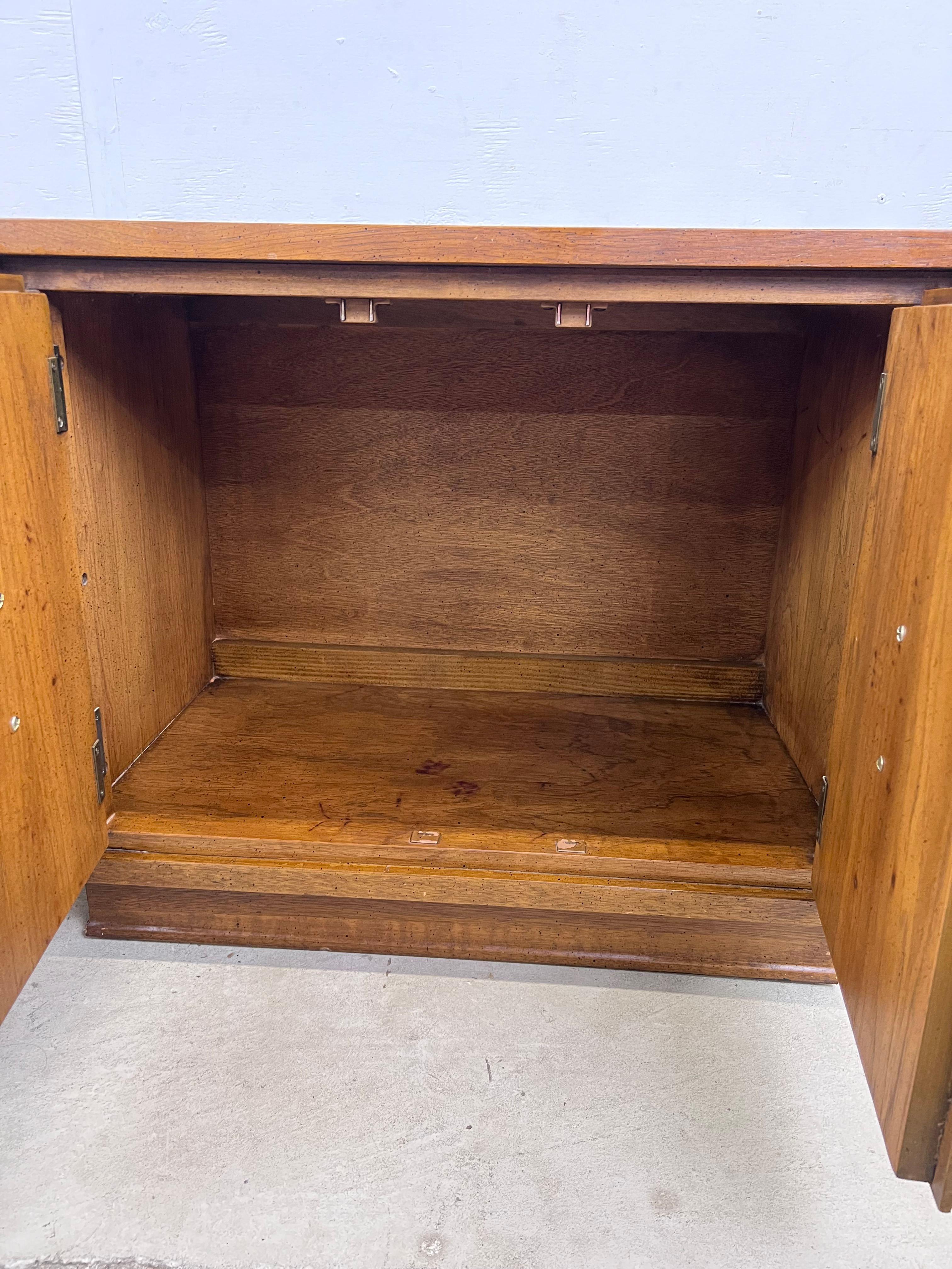 Veneer Pair of Mid Century Spanish Revival End Table Cabinets by Bassett