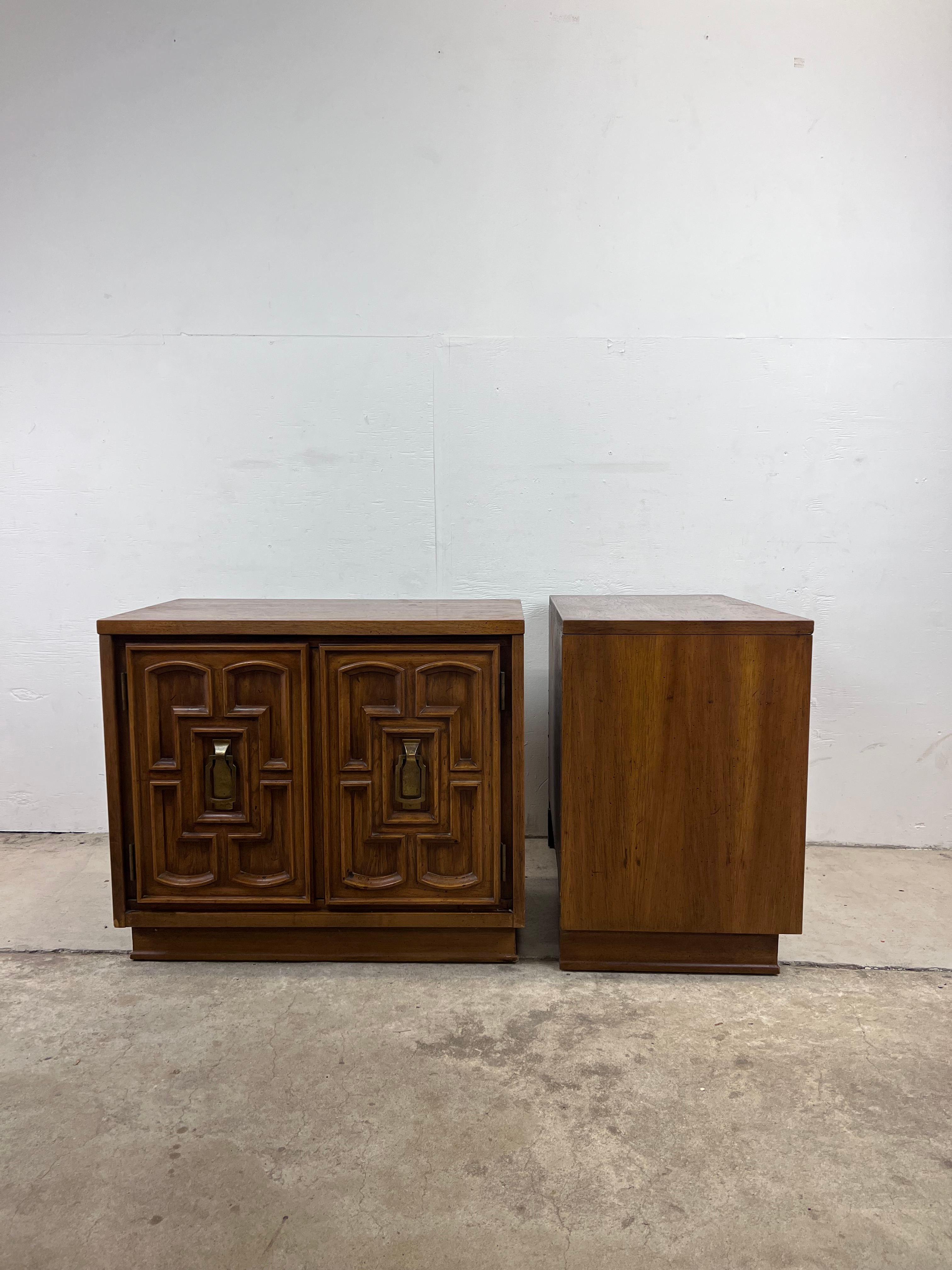 Pair of Mid Century Spanish Revival End Table Cabinets by Bassett 1