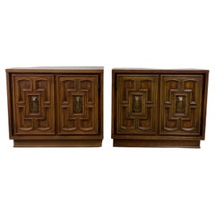Pair of Mid Century Spanish Revival End Table Cabinets by Bassett