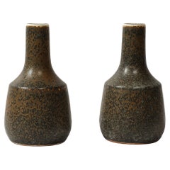 Pair of Mid-Century Speckled Umber Glazed Vases by Gunnar Nylund for Rörstrand