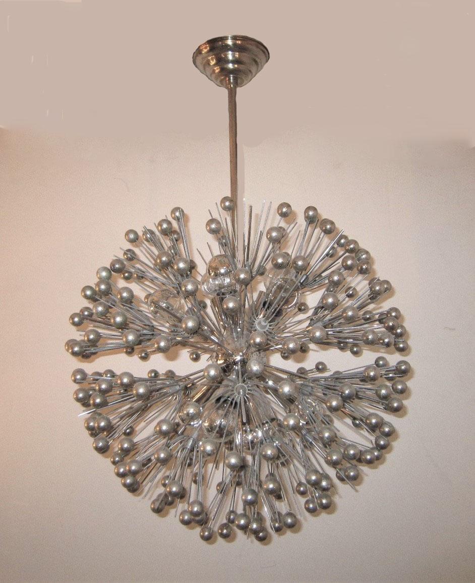 Pair of Mid-Century Sputnik Snowflake Chandeliers in Nickel, Emile Stenjar For Sale 9