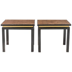 Pair of Mid-Century Square Ebonized Gilt End/Side Tables (manner of James Mont)