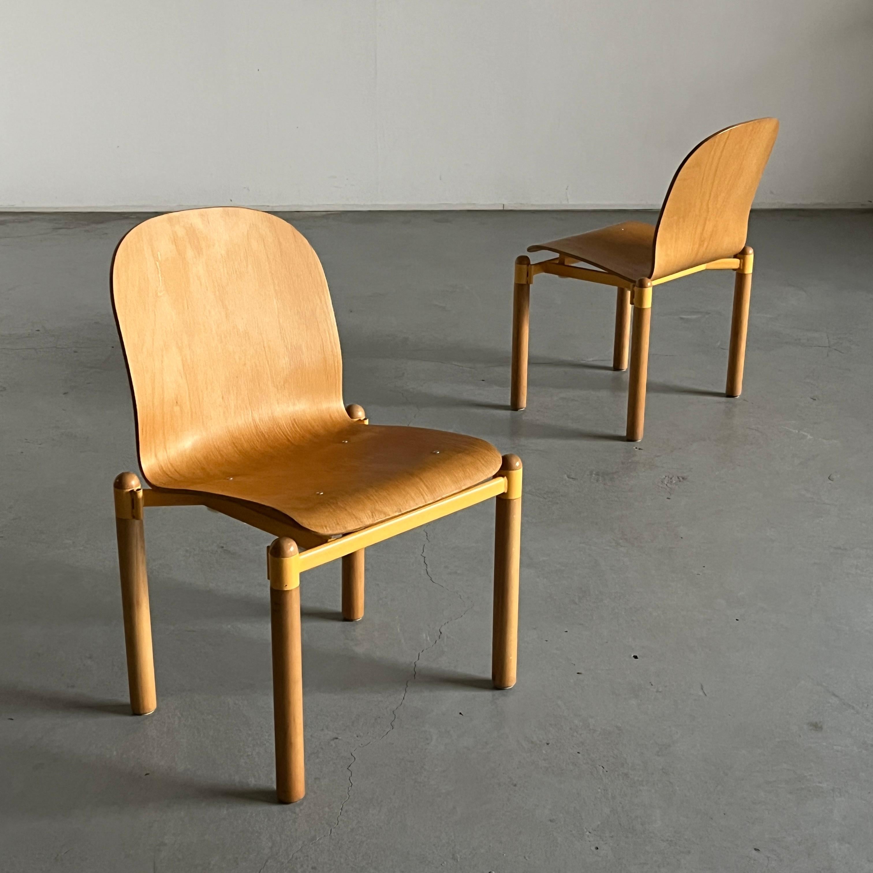 Mid-Century Modern Pair of Mid-Century Stackable Bentwood and Metal Dining Chairs, 1990s Austria