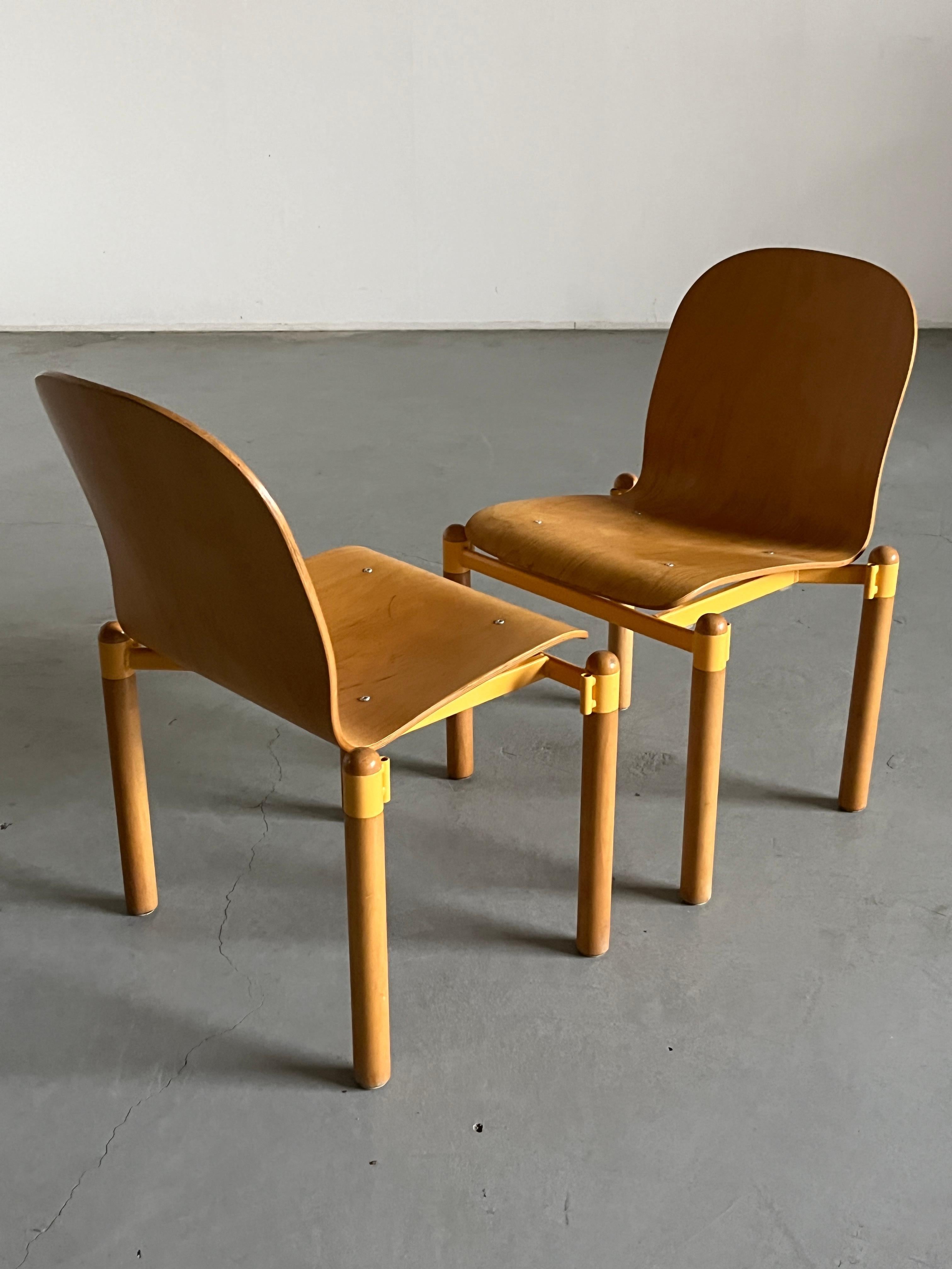 Austrian Pair of Mid-Century Stackable Bentwood and Metal Dining Chairs, 1990s Austria