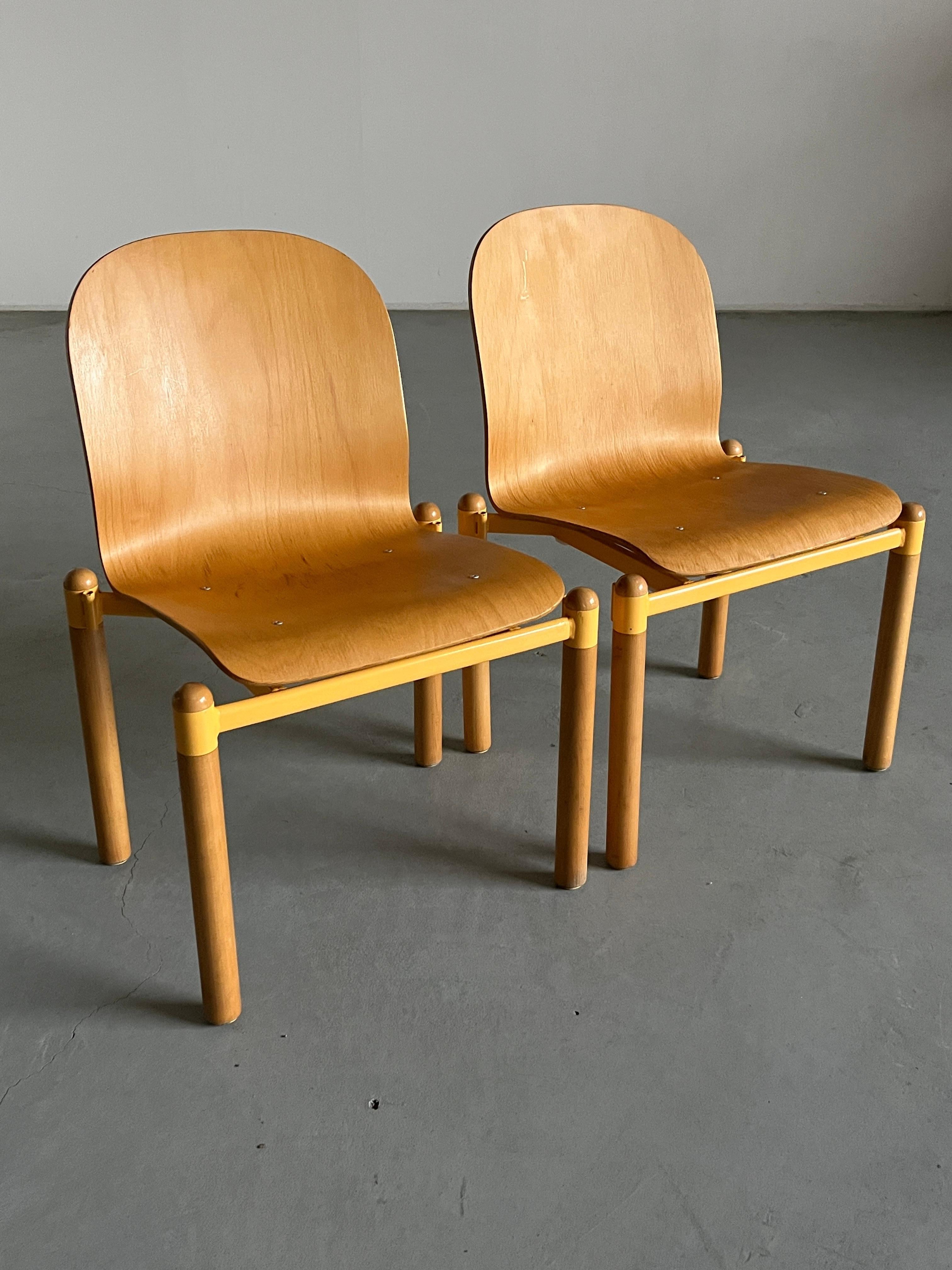 Pair of Mid-Century Stackable Bentwood and Metal Dining Chairs, 1990s Austria In Good Condition In Zagreb, HR