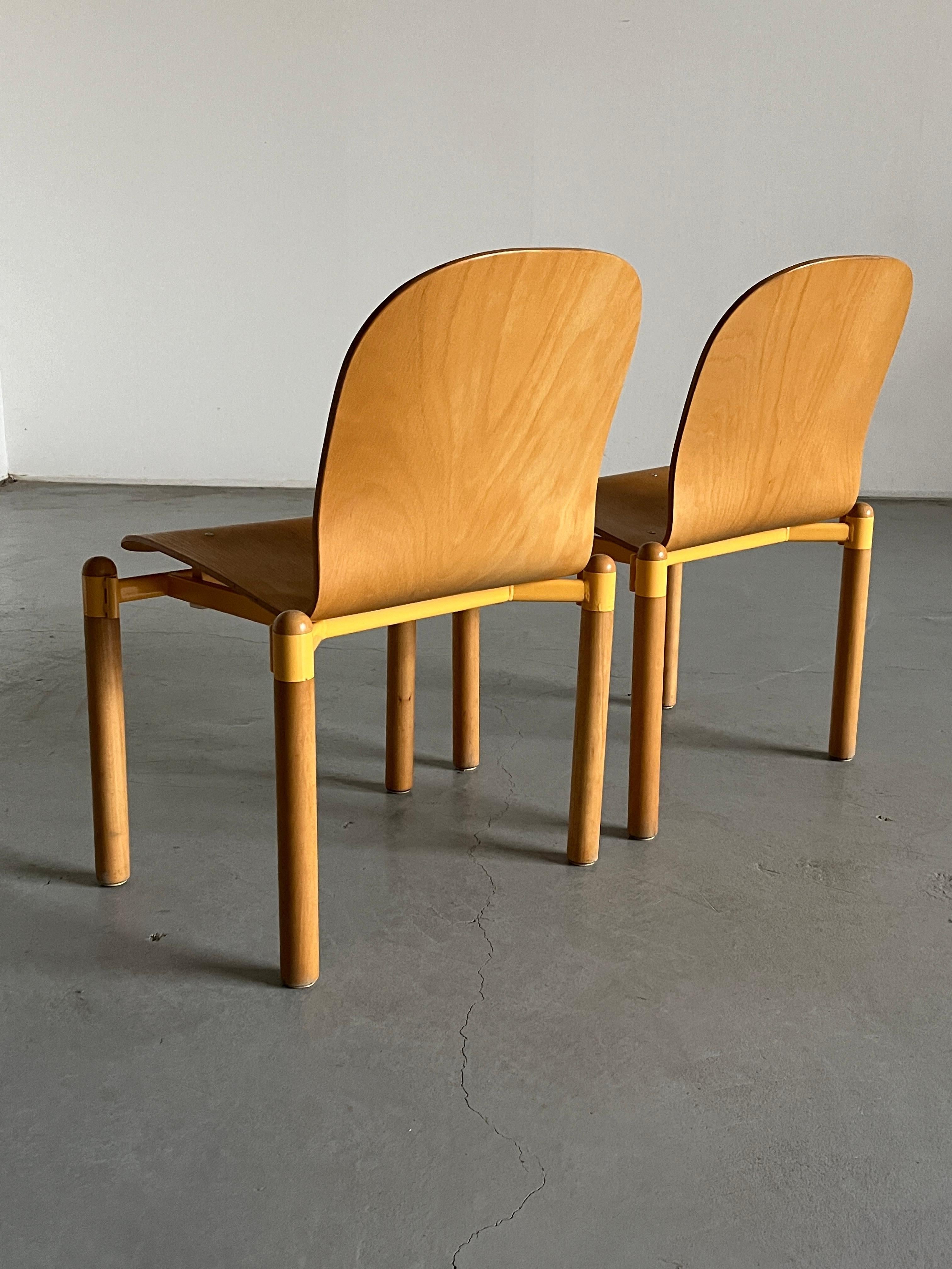 Late 20th Century Pair of Mid-Century Stackable Bentwood and Metal Dining Chairs, 1990s Austria