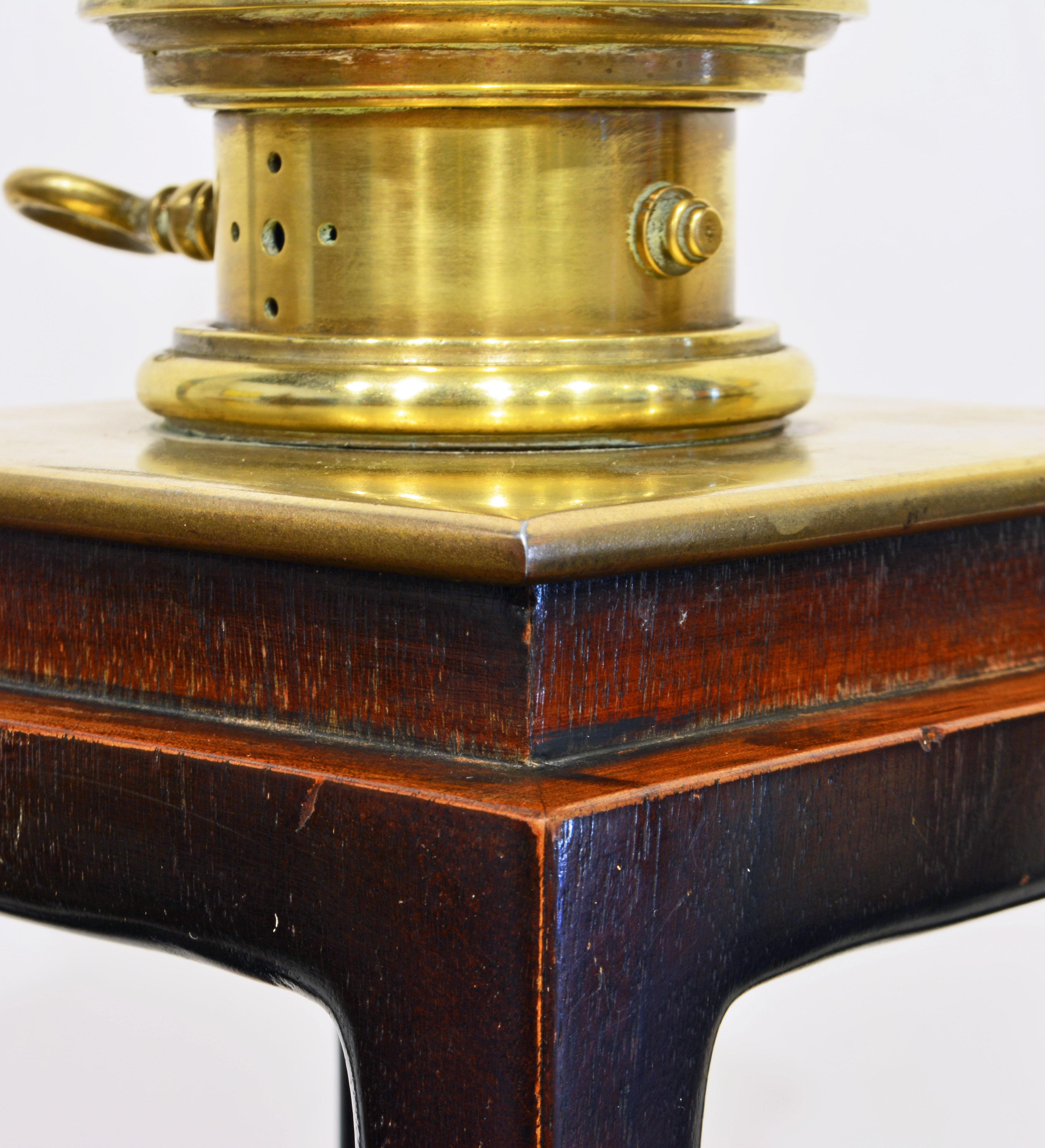 Pair of Mid Century Stacked Mahogany Cubes and Brass Lamps by Stiffel, 1950's 1