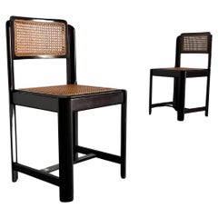 Used Pair of Mid-Century Stained Beechwood and Wicker Cane Dining Chairs, 1960s Italy