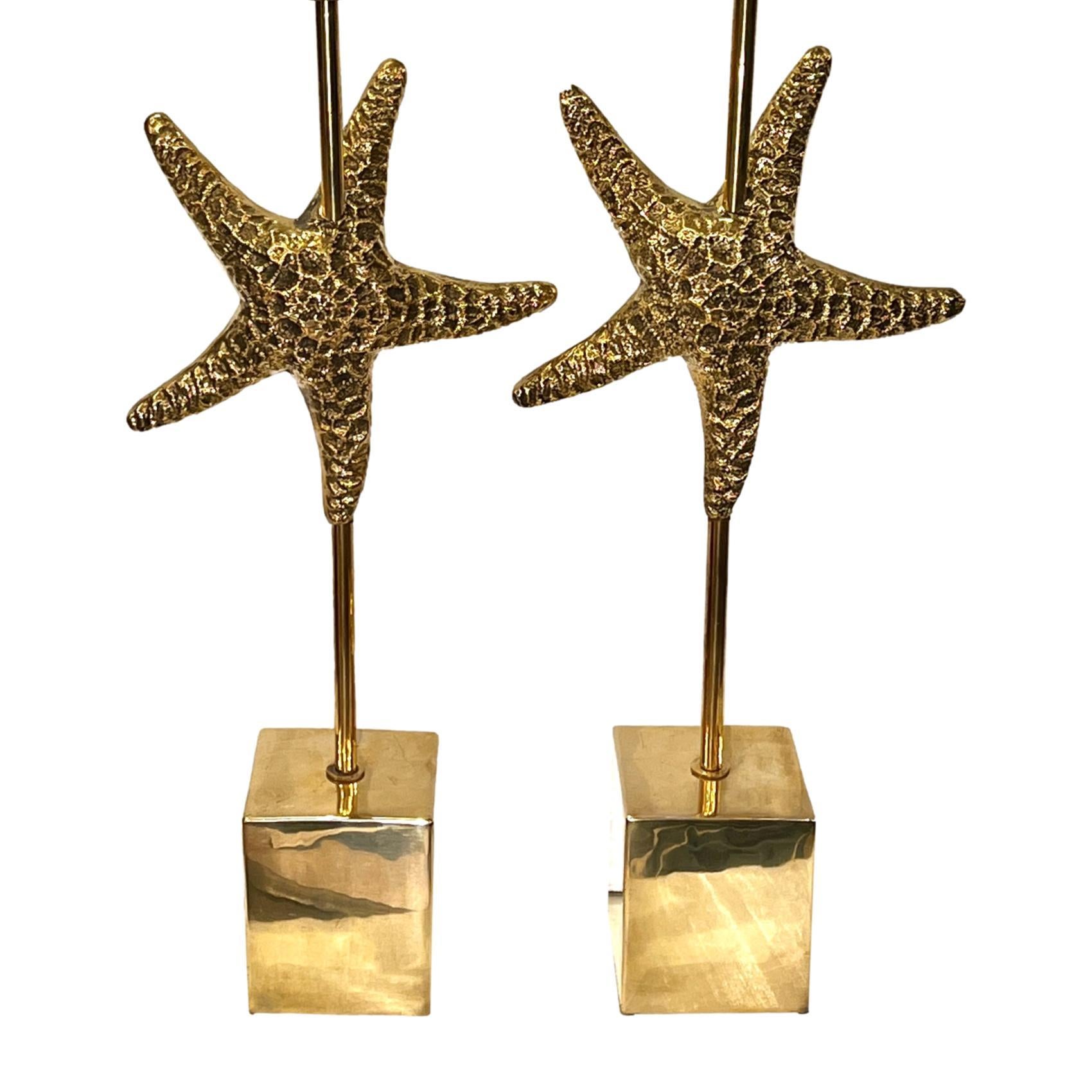 Pair of circa 1960's Italian polished bronze starfish lamps.

Measurements:
Height of body: 22