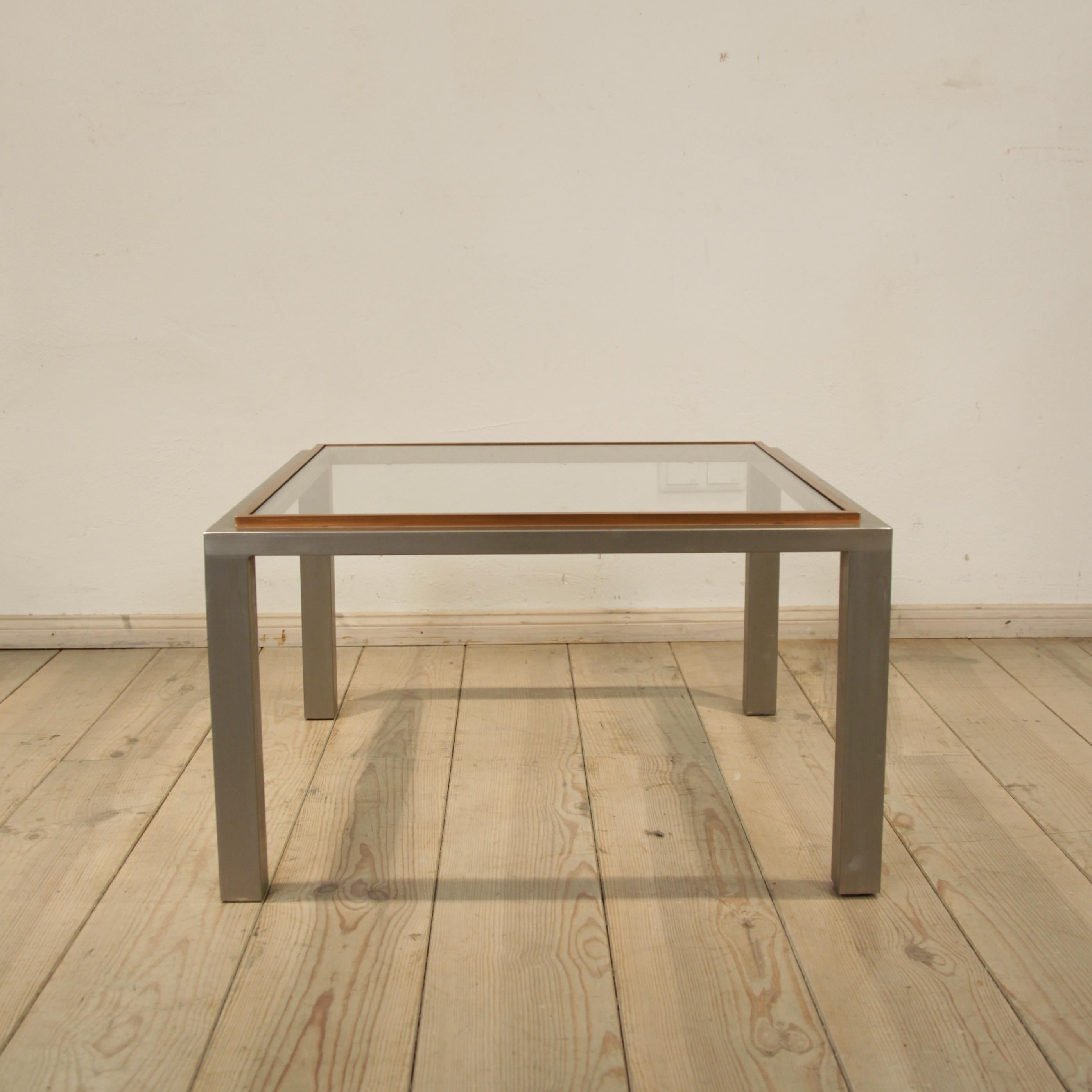 French Pair of Midcentury Steel and Copper Coffee Table in the Style of Willy Rizzo For Sale