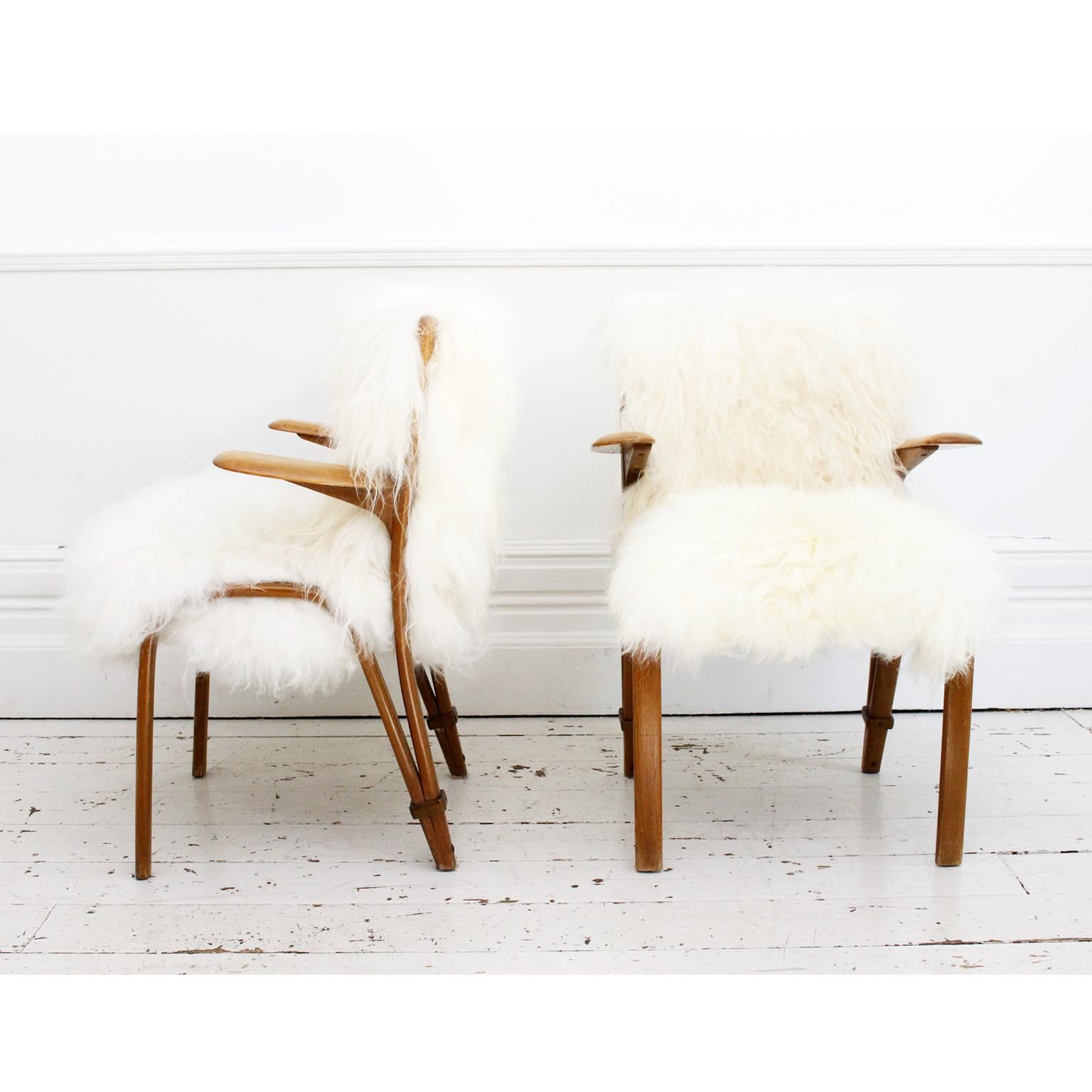 Mid-Century Modern Pair of Mid Century Steiner Chairs with Icelandic Sheepskin Upholstery