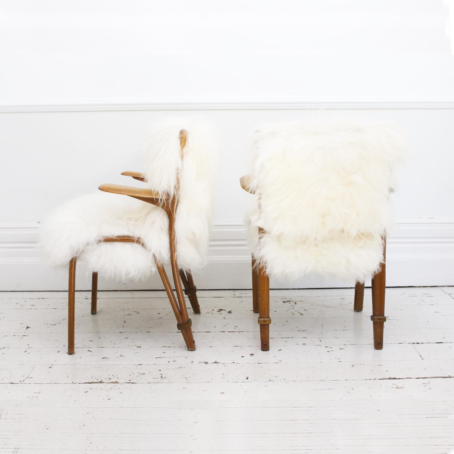 Pair of Mid Century Steiner Chairs with Icelandic Sheepskin Upholstery 3
