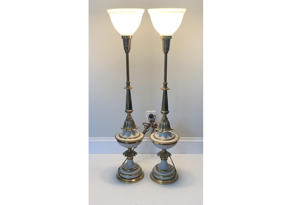 American Pair Of Mid Century Stiffel Torchiere Table Lamps For Sale