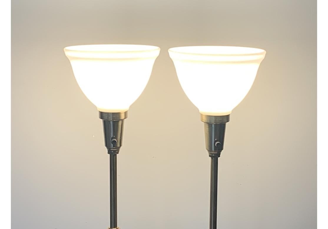 Enameled Pair Of Mid Century Stiffel Torchiere Table Lamps For Sale
