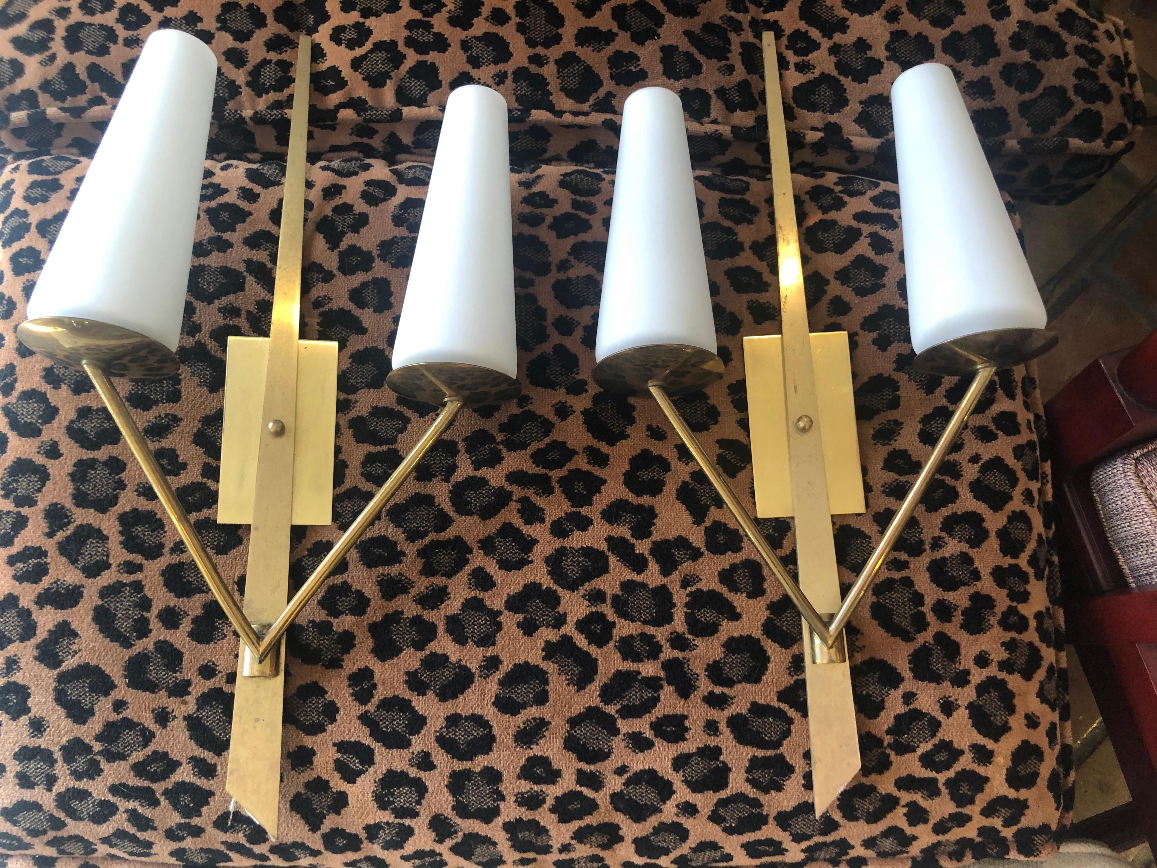 Mid-Century Modern Pair of Mid Century Maison Arlus Sconces  For Sale