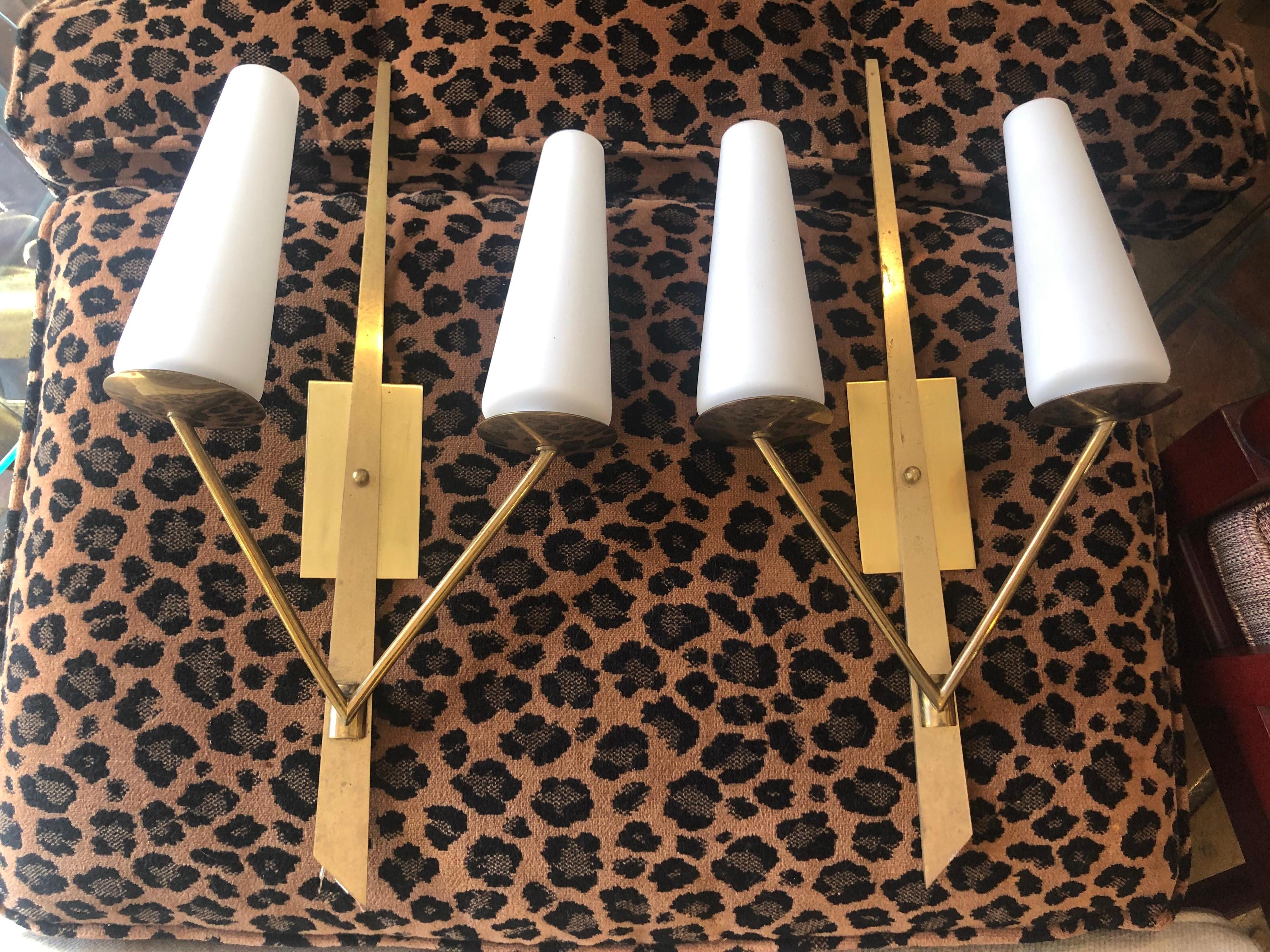 French Pair of Mid Century Maison Arlus Sconces  For Sale