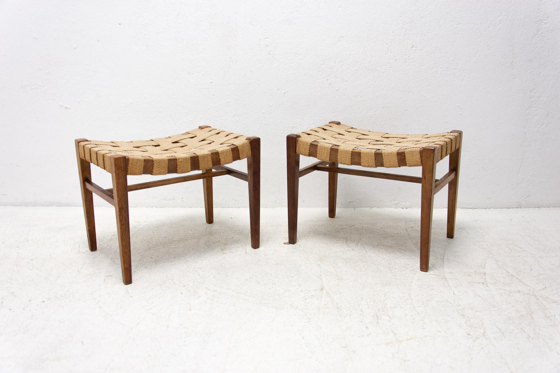This Vintage stools/footrests were produced by Krásná Jizba company in the former Czechoslovakia in the in the 1960´s. They features an unconventional design, irregular shaping. It´s made of beech wood. Wood is in good Vintage condition, showing