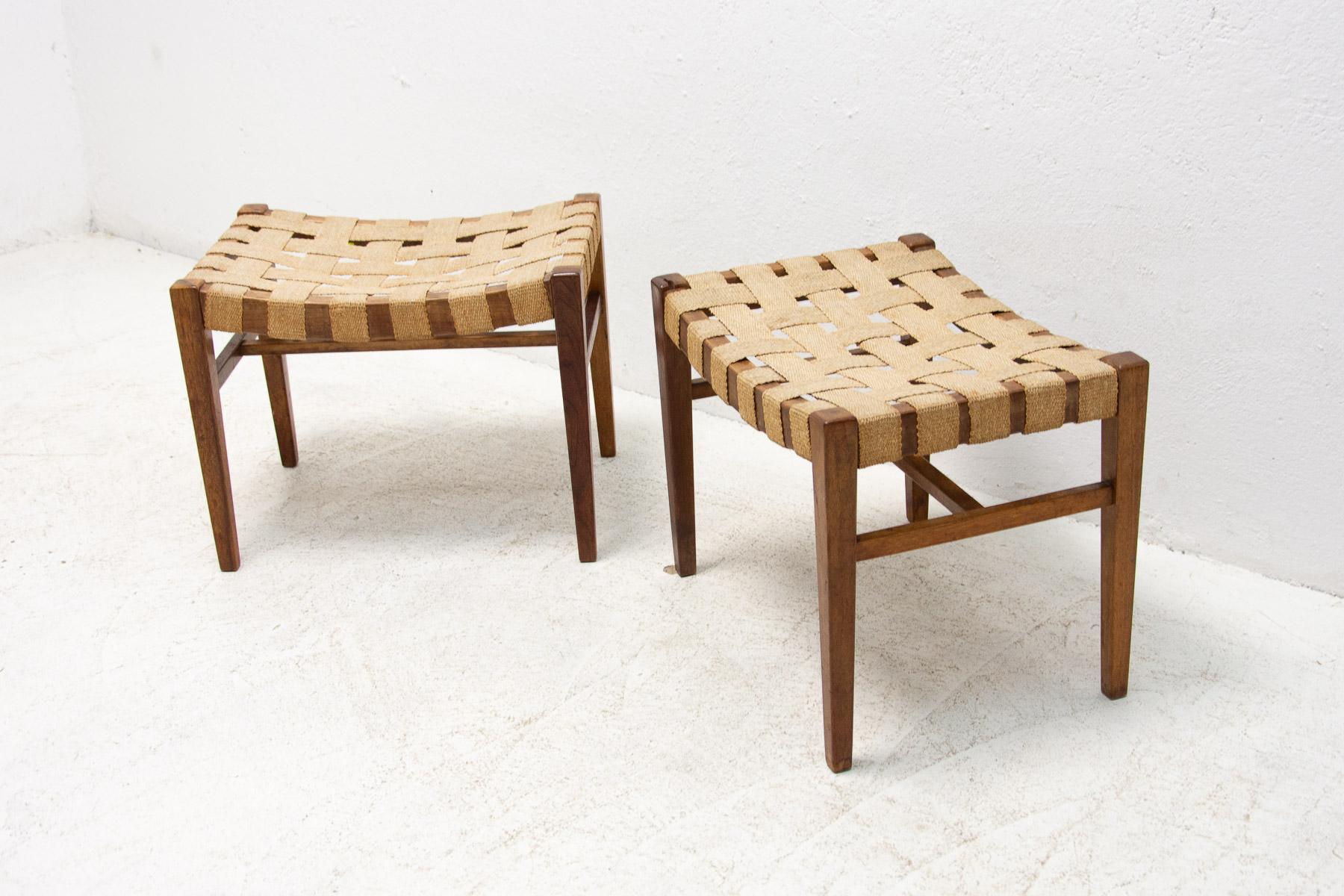 Fabric Pair of Mid Century Stools, Footrests by Krasna Jizba, 1960´S, Czechoslovakia