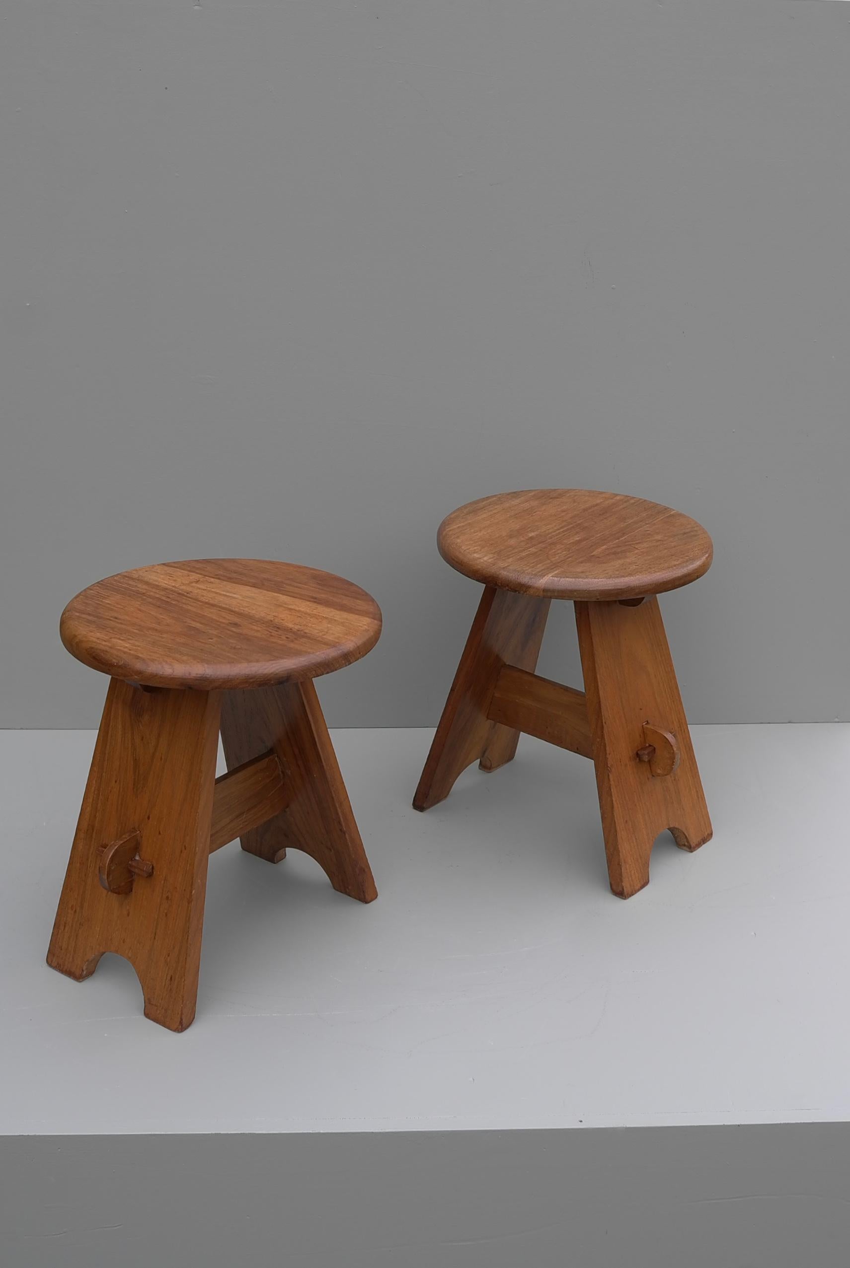 Mid-Century Modern Pair of Midcentury Stools in Solid Elm Wood, France, 1950s For Sale