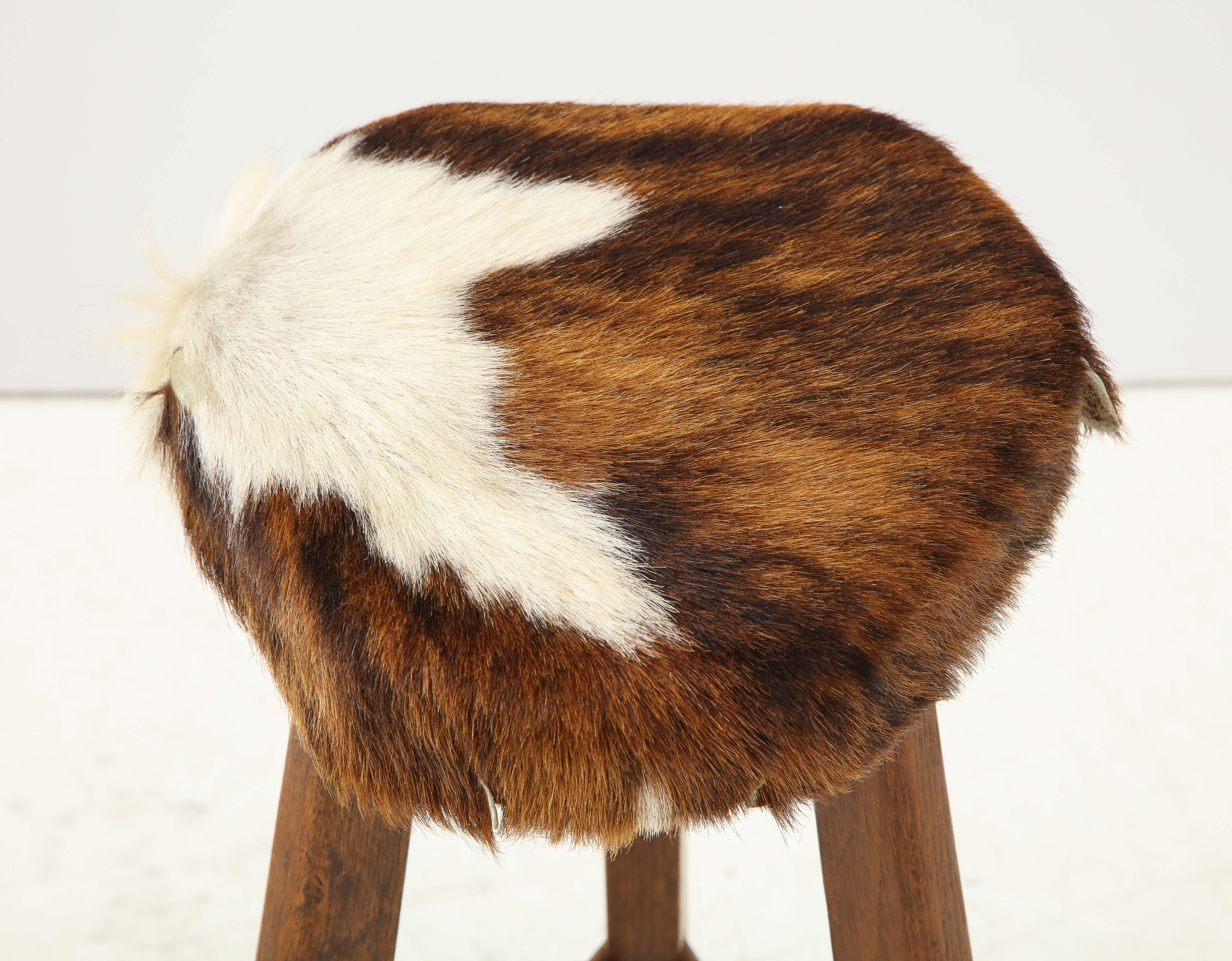 Pair of Midcentury Stools with Cowhide Seats, France, circa 1960 For Sale 5