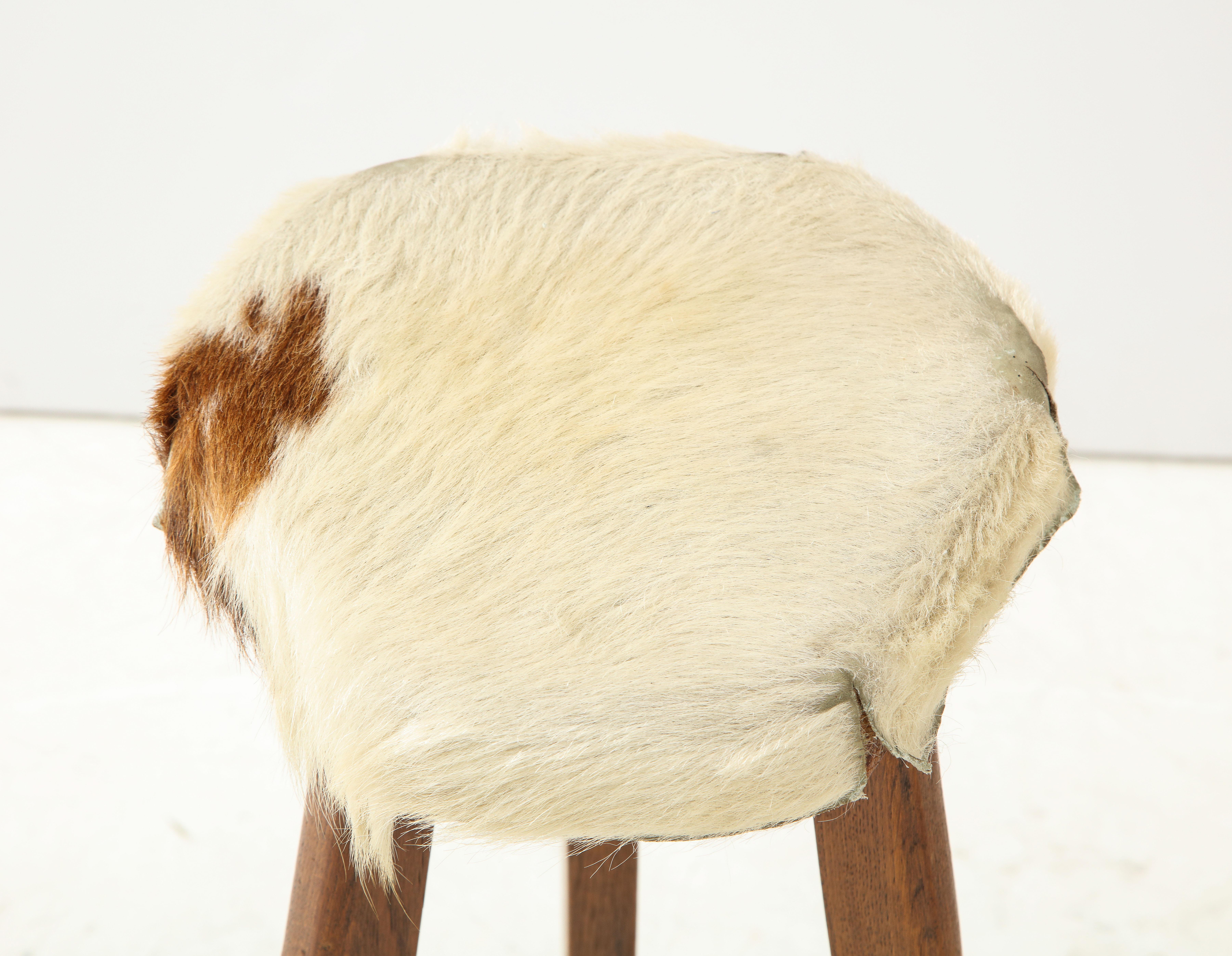 Pair of Midcentury Stools with Cowhide Seats, France, circa 1960 For Sale 6