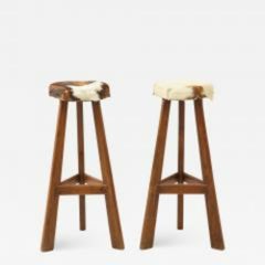 Pair of Midcentury Stools with Cowhide Seats, France, circa 1960