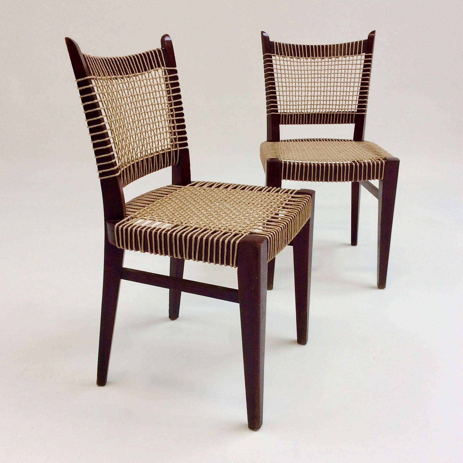 Pair of Midcentury Straw and Wood Chairs, circa 1950, France 5