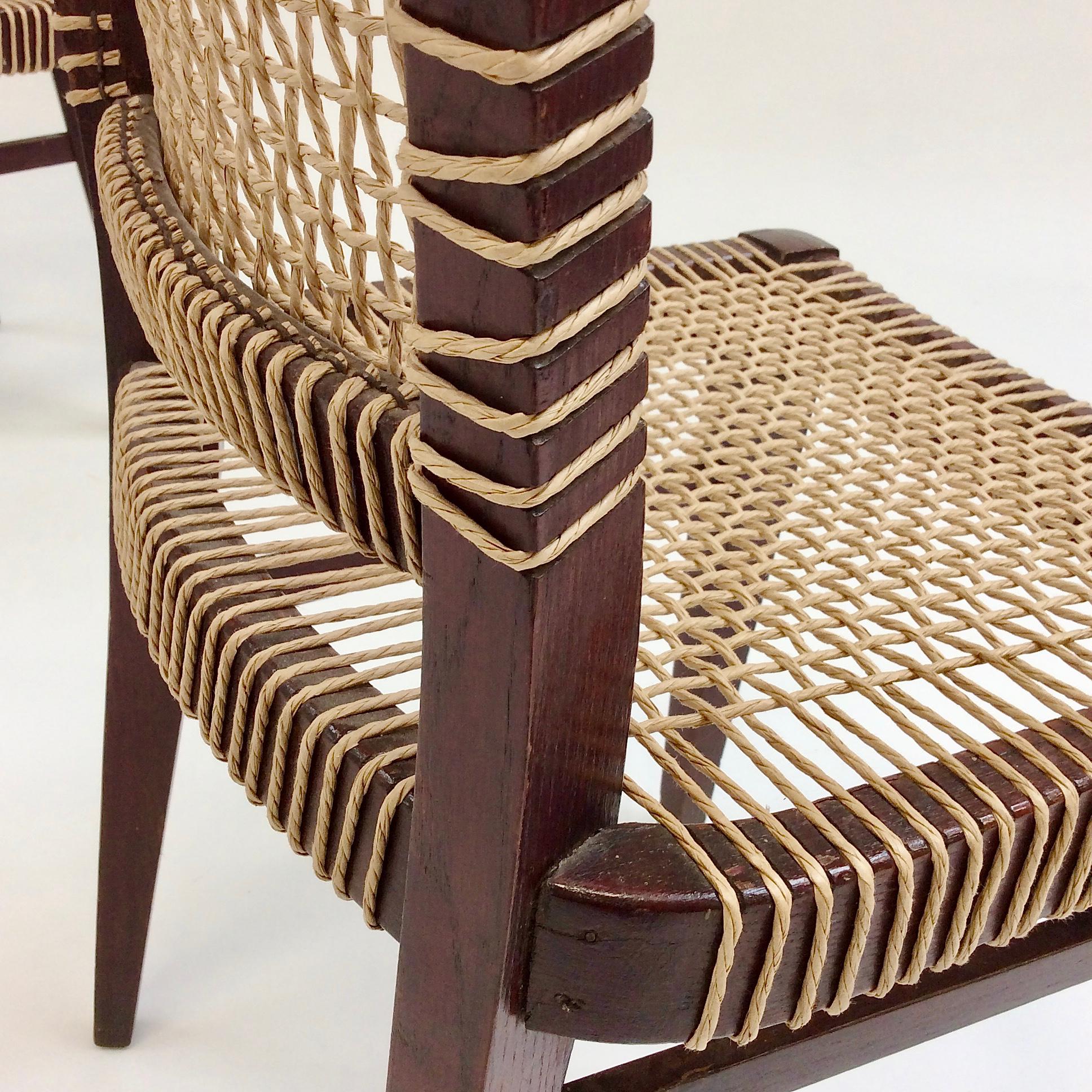 Pair of Midcentury Straw and Wood Chairs, circa 1950, France 8