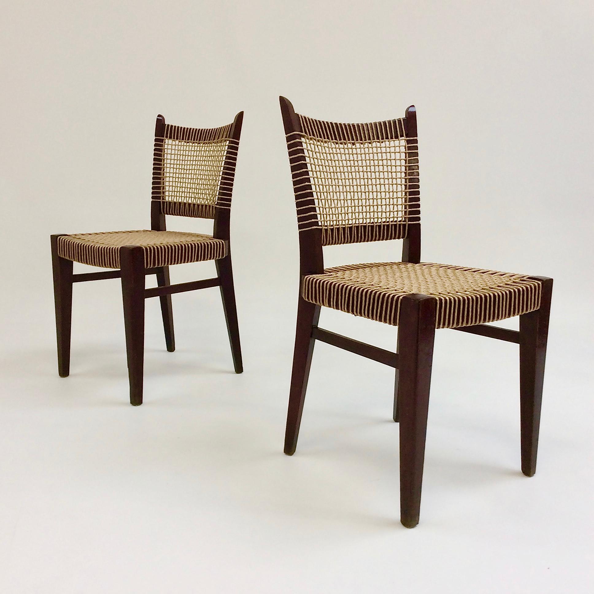 Pair of Midcentury Straw and Wood Chairs, circa 1950, France 9