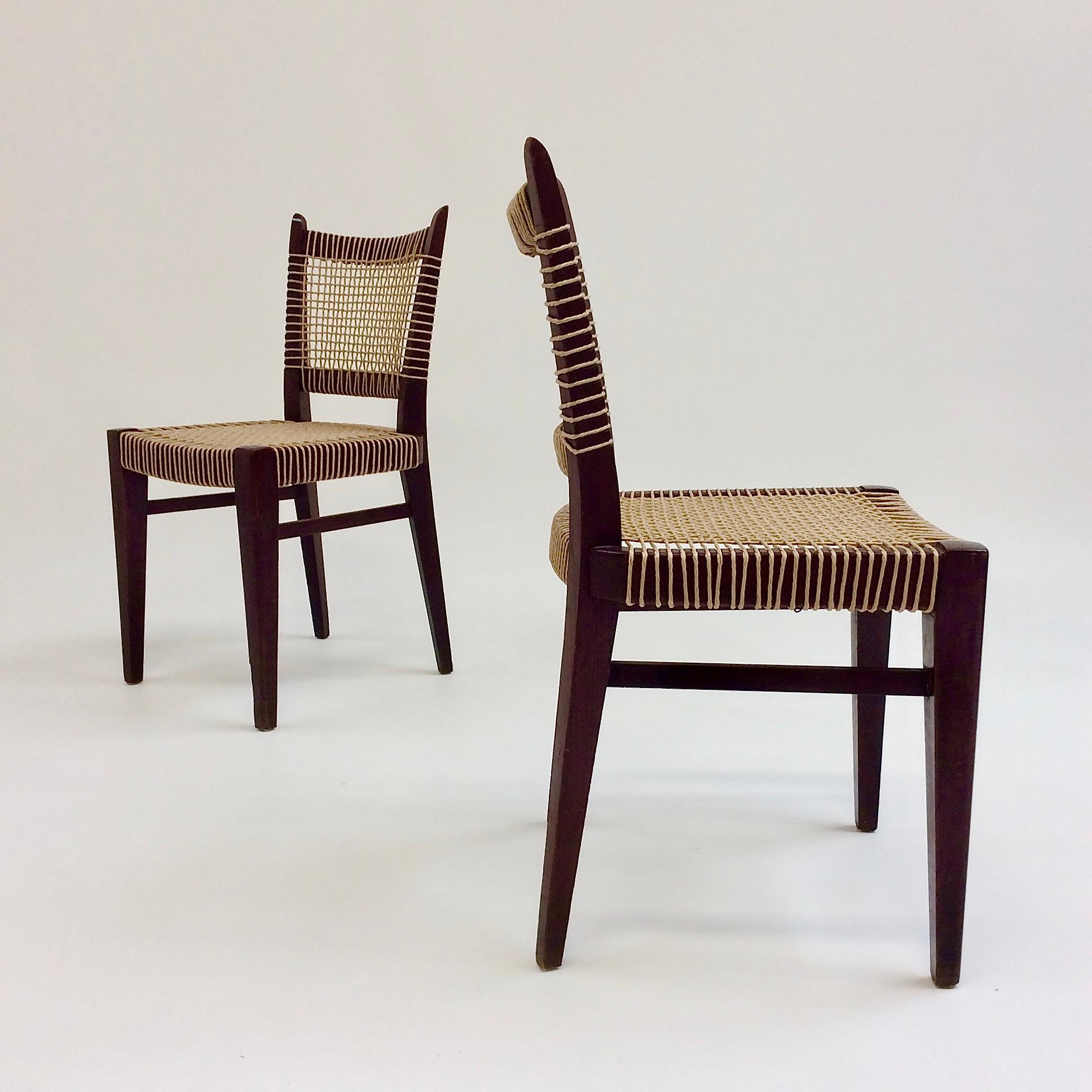 Mid-Century Modern Pair of Midcentury Straw and Wood Chairs, circa 1950, France