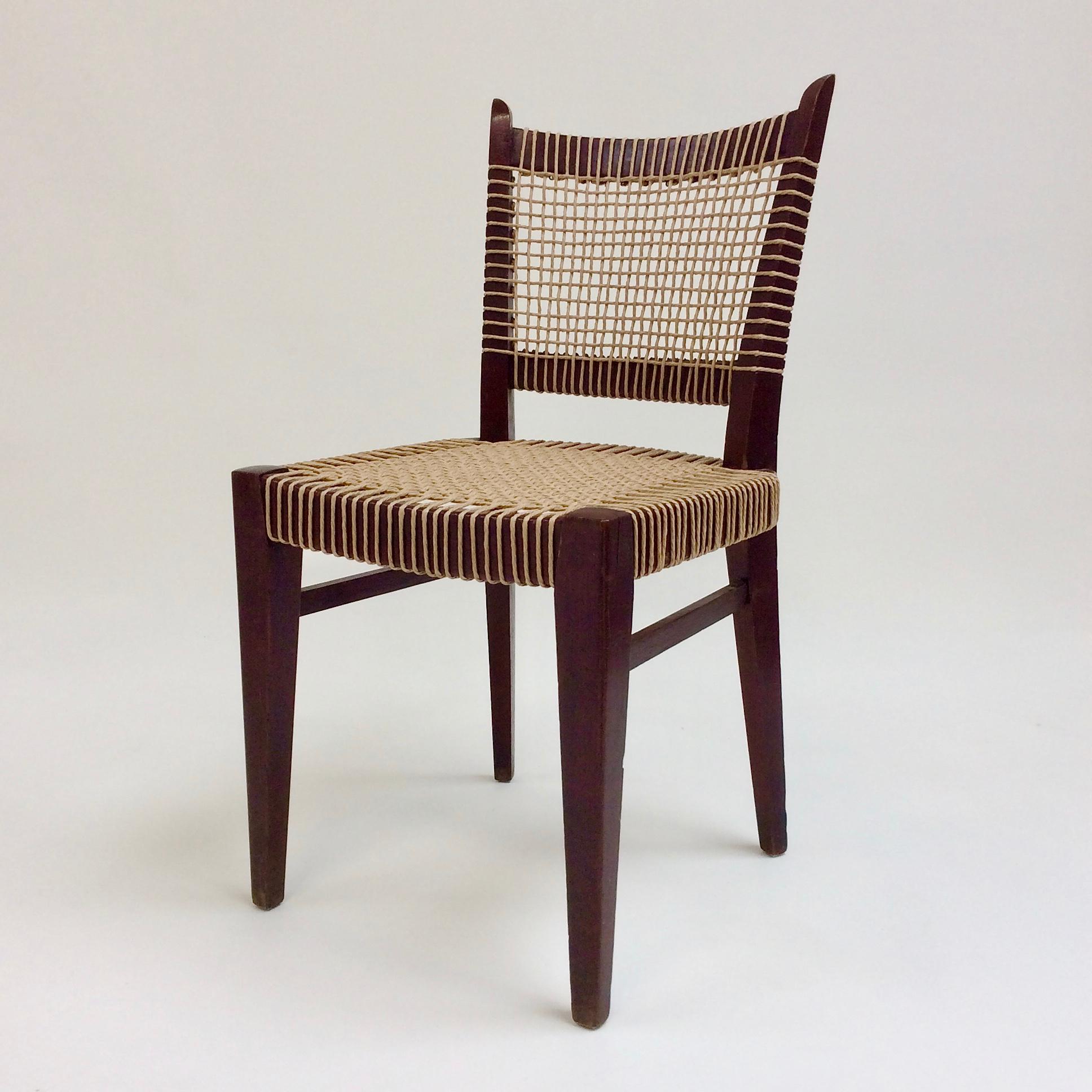 Pair of Midcentury Straw and Wood Chairs, circa 1950, France In Good Condition In Brussels, BE