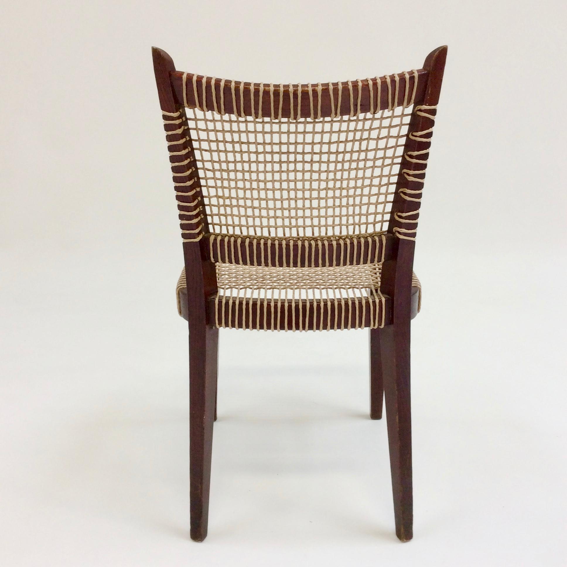 Mid-20th Century Pair of Midcentury Straw and Wood Chairs, circa 1950, France