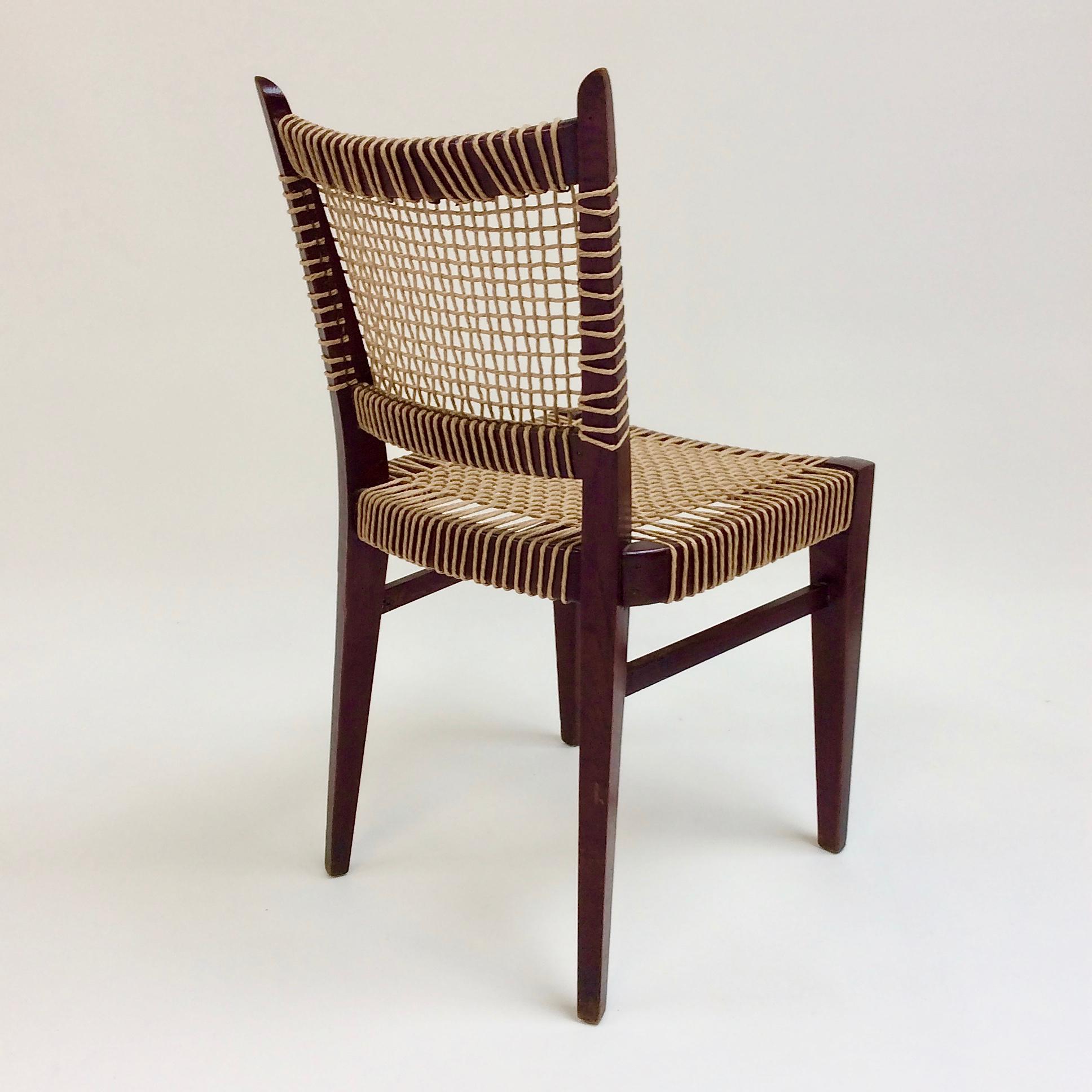 Pair of Midcentury Straw and Wood Chairs, circa 1950, France 1