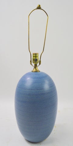 Pair of Mid Century Striped Blue Ceramic Table Lamps after Glidden