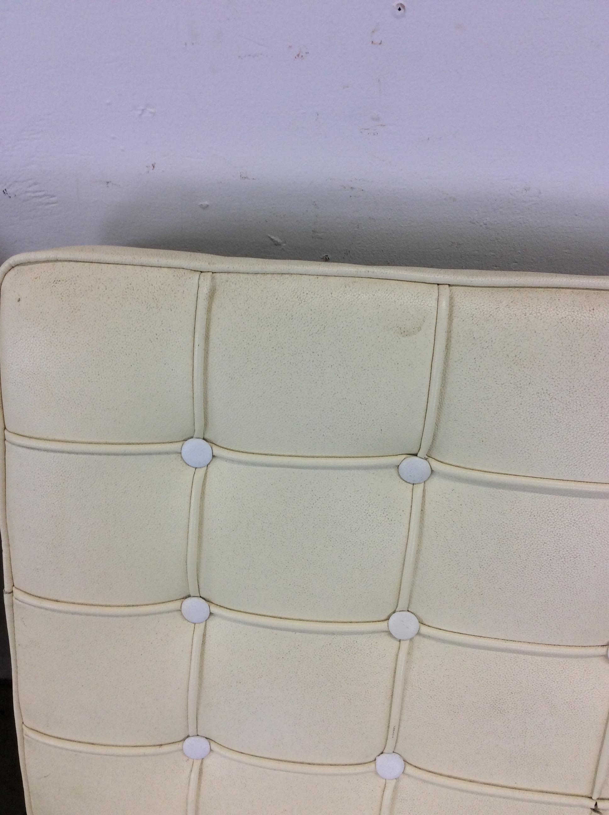 Pair of Mid Century Style Barcelona Lounge Chairs with White Leather 5
