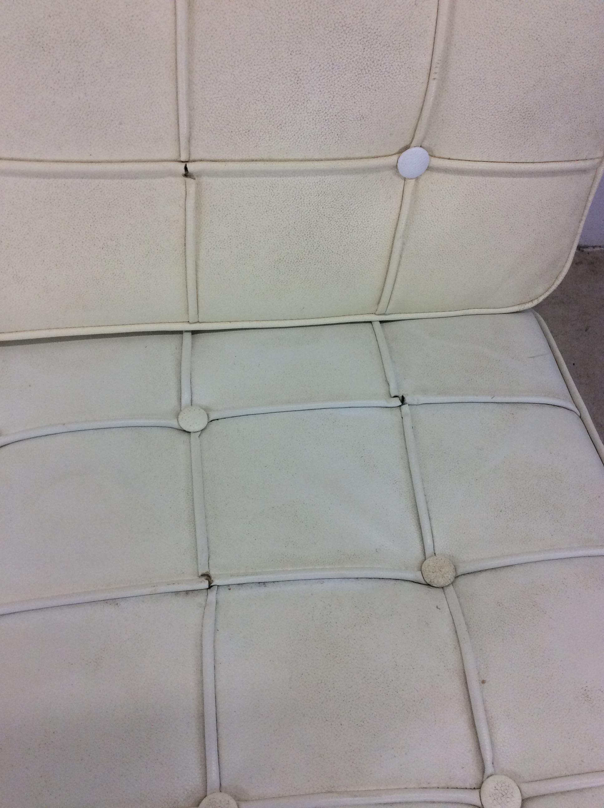 Pair of Mid Century Style Barcelona Lounge Chairs with White Leather 6