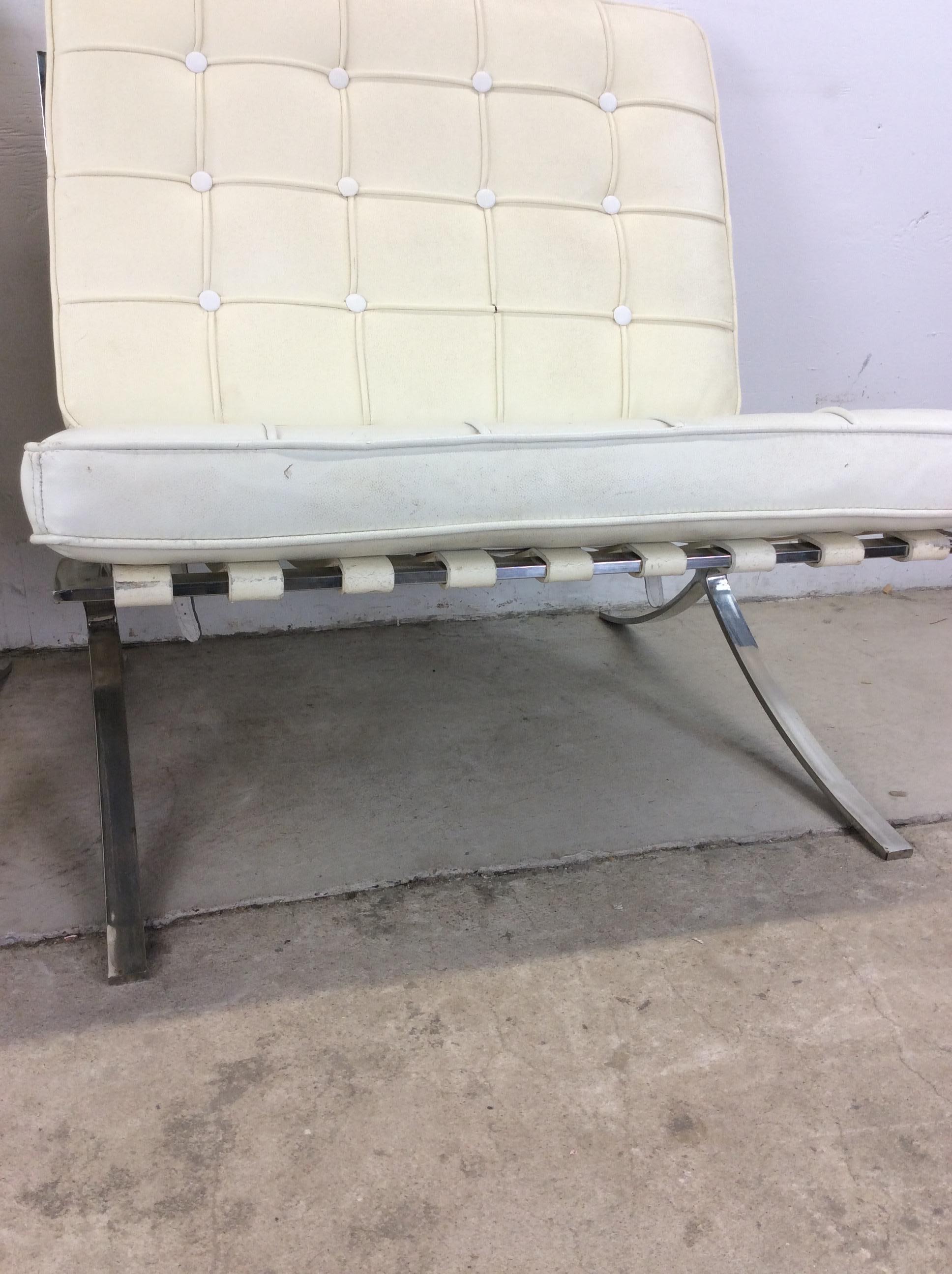 Pair of Mid Century Style Barcelona Lounge Chairs with White Leather 8