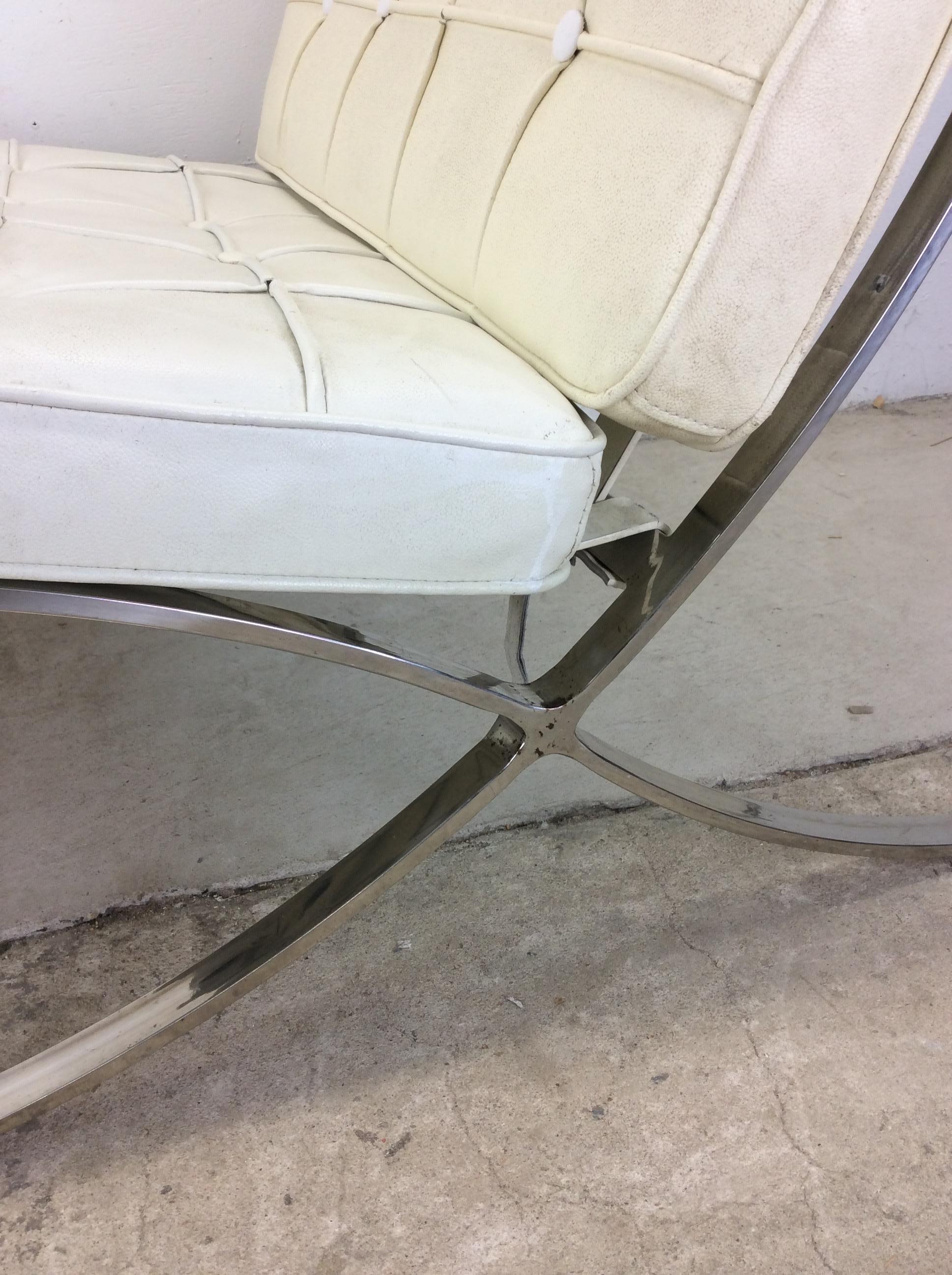 Pair of Mid Century Style Barcelona Lounge Chairs with White Leather 13