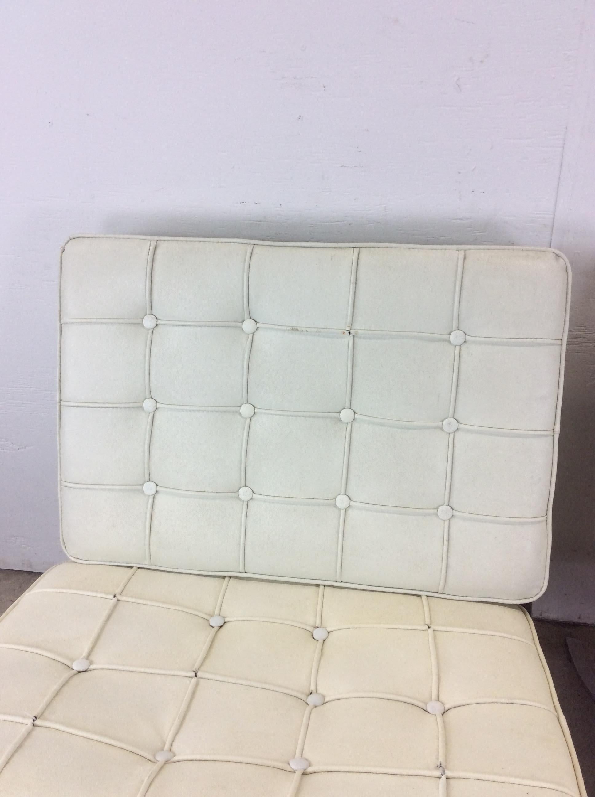 20th Century Pair of Mid Century Style Barcelona Lounge Chairs with White Leather