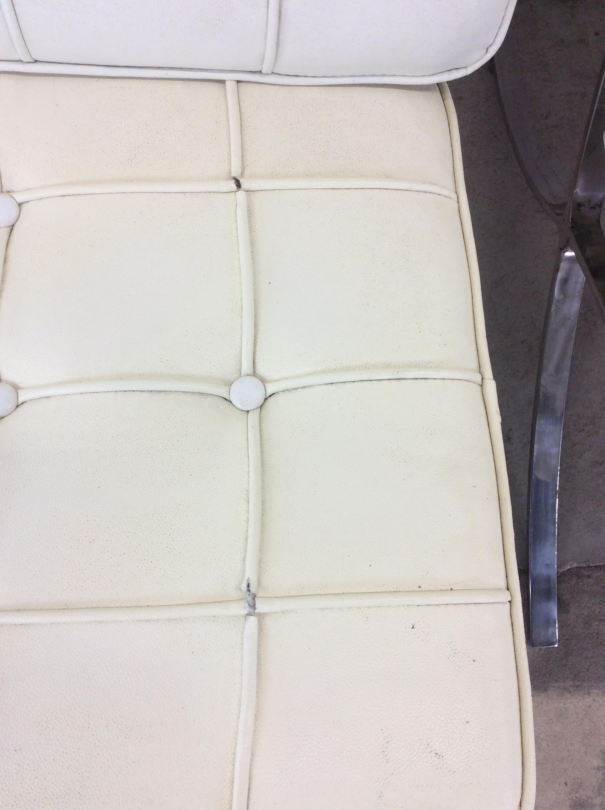 Pair of Mid Century Style Barcelona Lounge Chairs with White Leather 1
