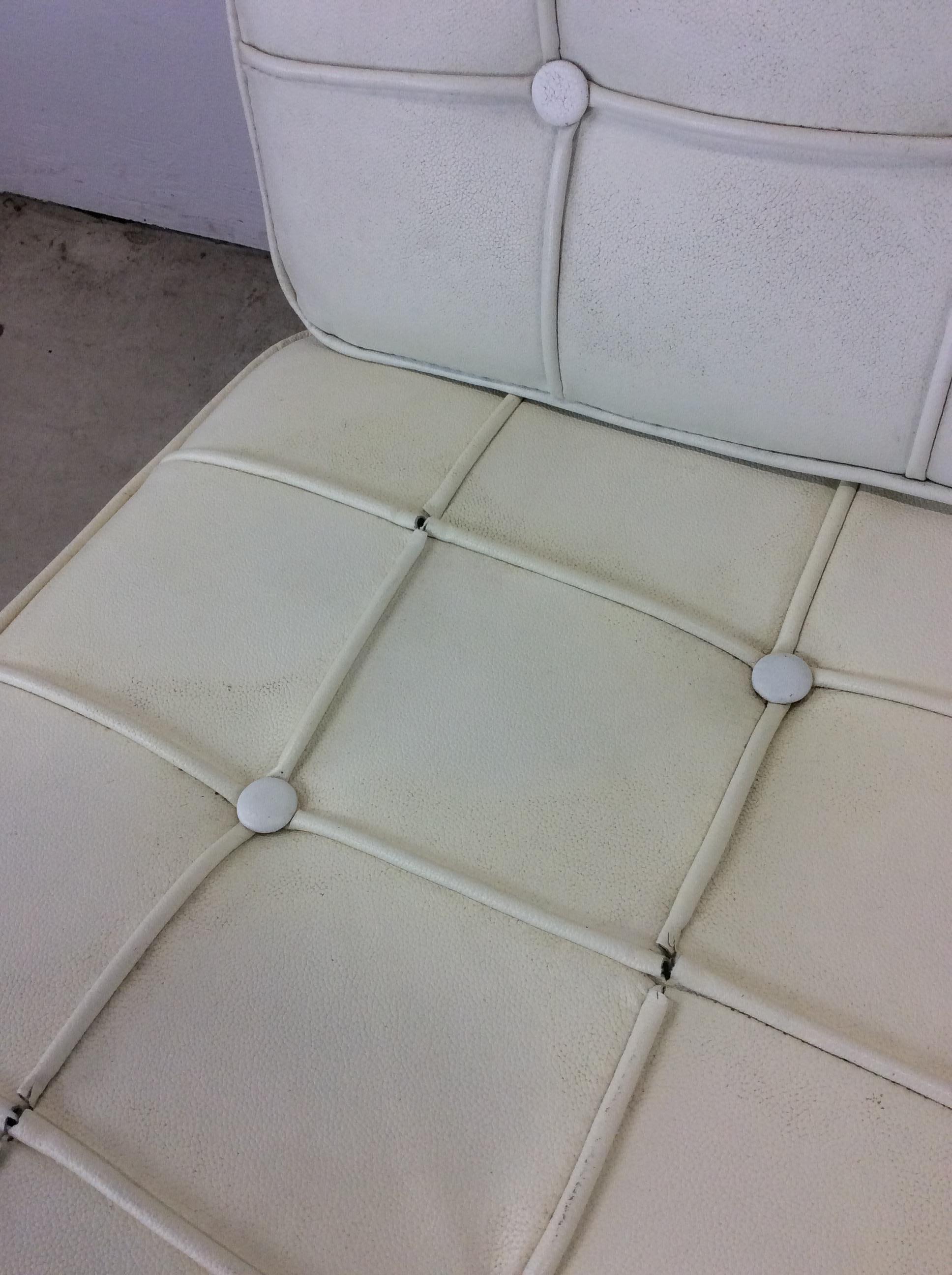 Pair of Mid Century Style Barcelona Lounge Chairs with White Leather 2