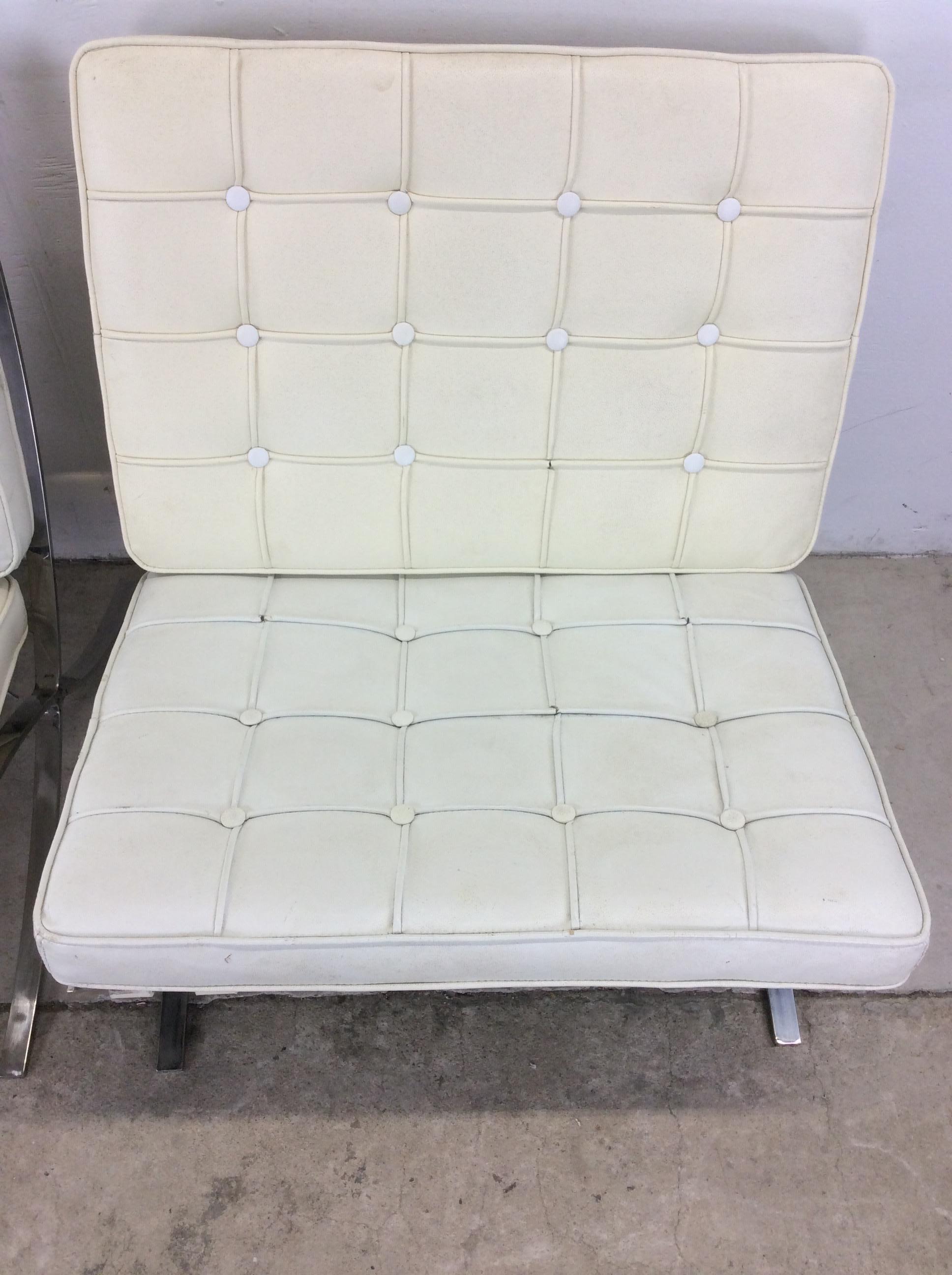 Pair of Mid Century Style Barcelona Lounge Chairs with White Leather 3