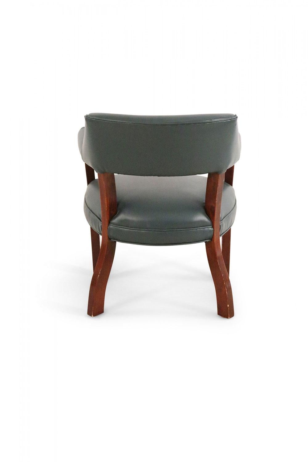 British Pair of Mid-Century Style Blue Faux Leather Armchair For Sale