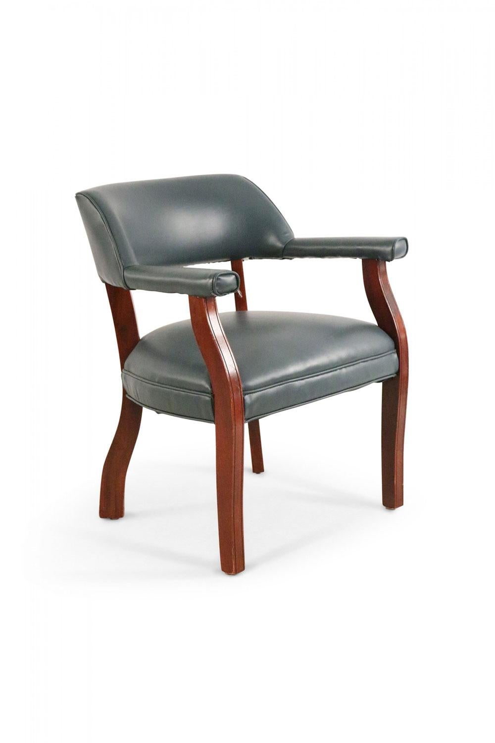 Pair of Mid-Century Style Blue Faux Leather Armchair For Sale 1